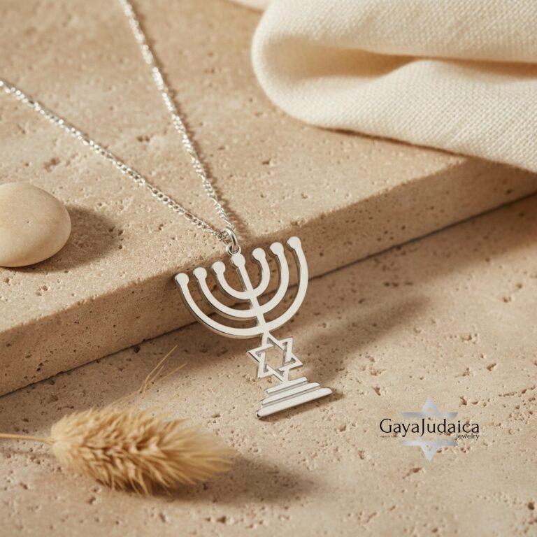 Sterling Silver Star of David Menorah Necklace - Jewish Jewelry Gift