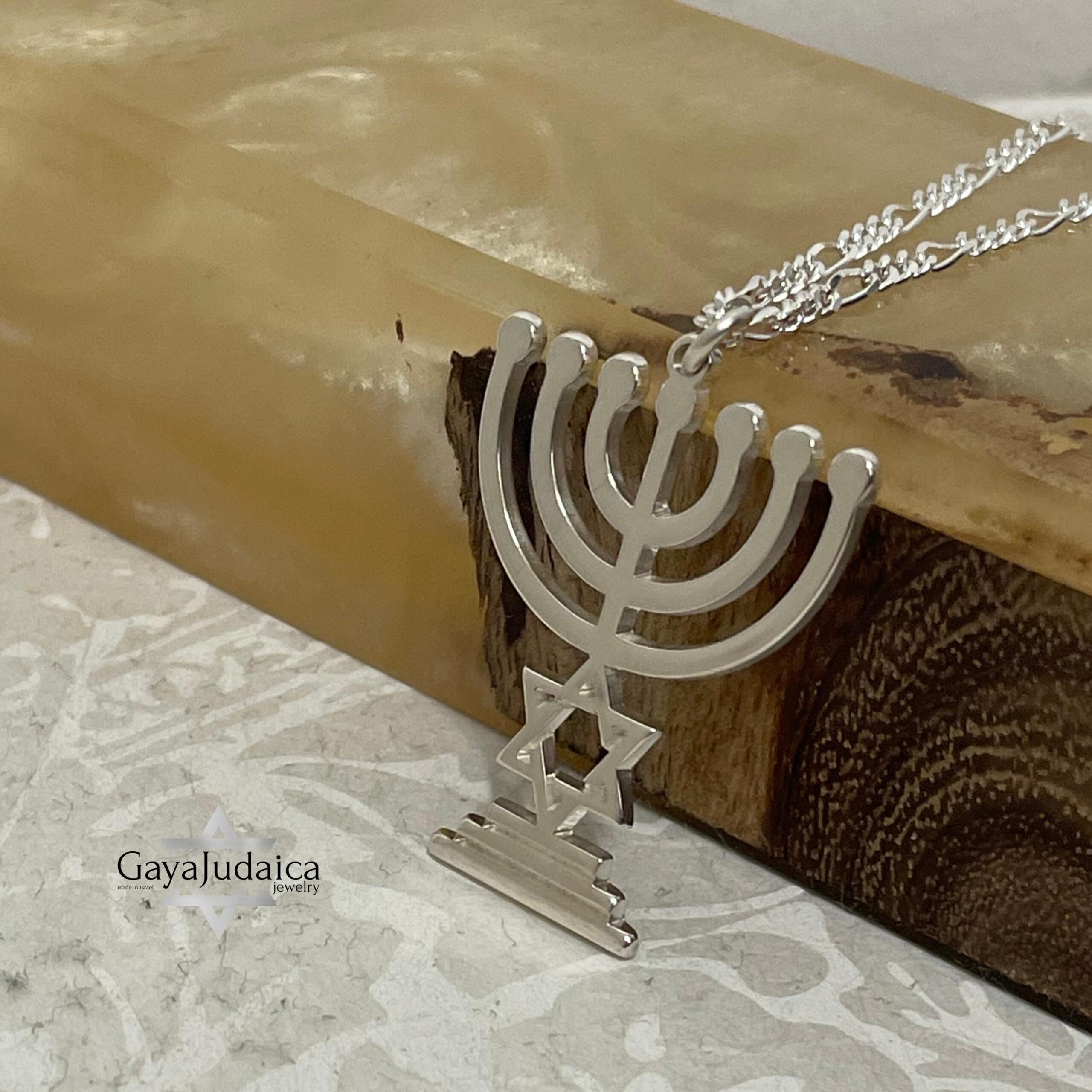 Sterling Silver Star of David Menorah Necklace, Jewish Jewelry Gift Sterling Silver Star of David Menorah Necklace, Jewish Jewelry Gift