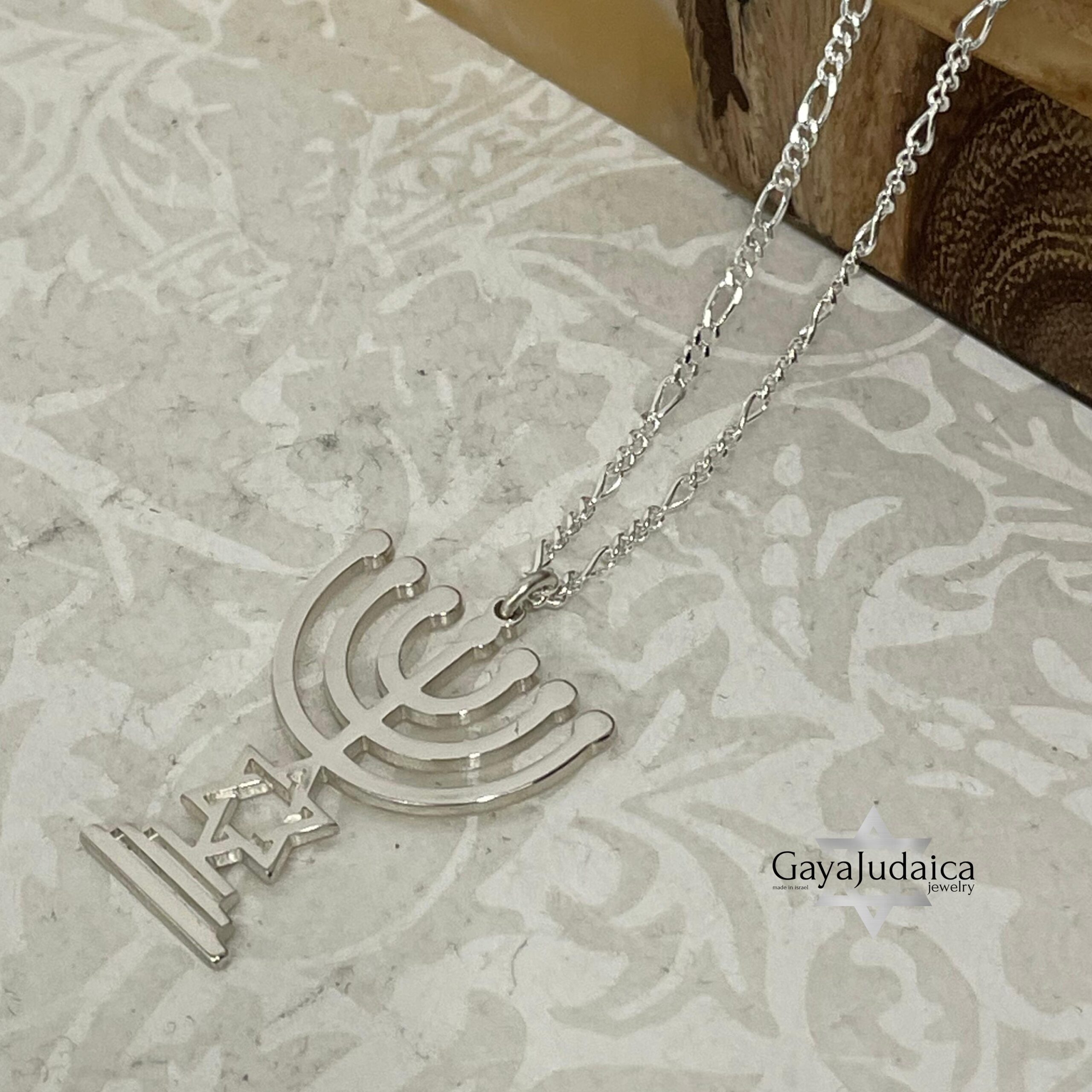 Sterling Silver Star of David Menorah Necklace, Jewish Jewelry Gift Sterling Silver Star of David Menorah Necklace, Jewish Jewelry Gift