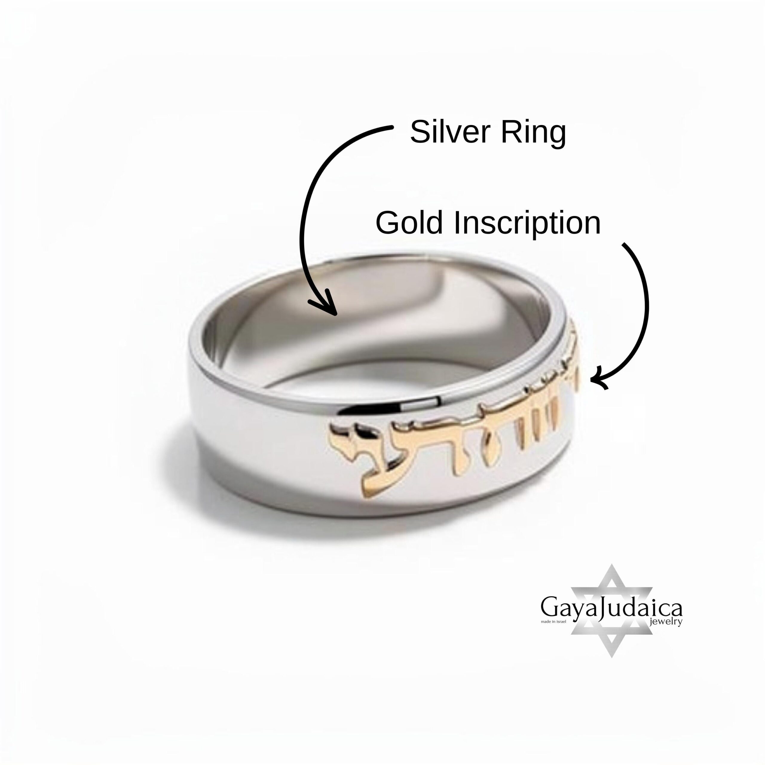 Two-Tone Hebrew Letter Ring, 14K Gold Letters on Sterling Silver Two-Tone Hebrew Letter Ring, 14K Gold Letters on Sterling Silver