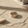 Two-Tone Sparkling Hebrew Bible Verse Ring - Sterling Silver & 14K Gold - handmade in Israel