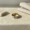 Two-Tone Sparkling Hebrew Bible Verse Ring - Sterling Silver & 14K Gold - handmade in Israel