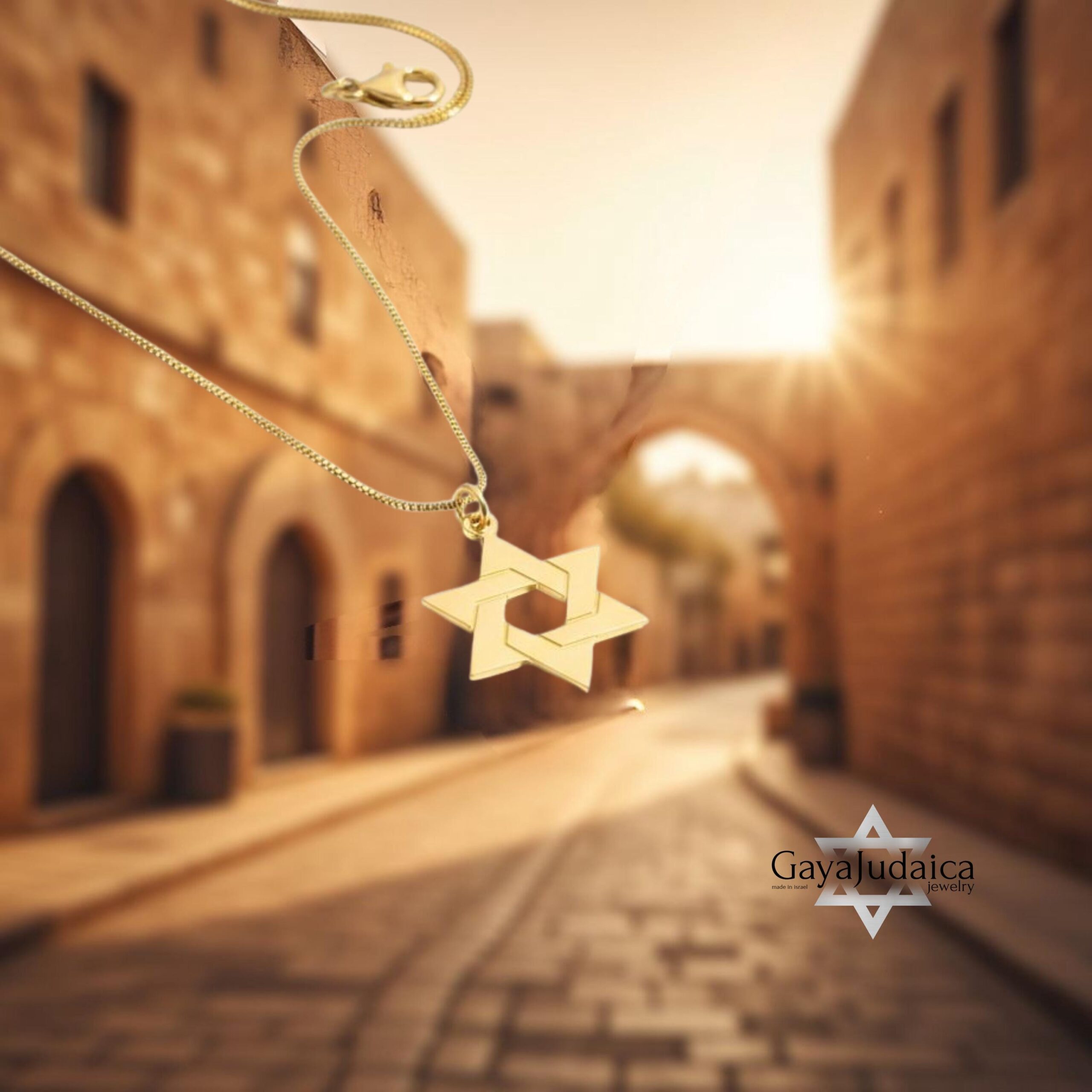 14K Gold Star of David Necklace, Handmade Judaica Jewelry, Israel 14K Gold Star of David Necklace, Handmade Judaica Jewelry, Israel