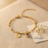 Personalized Hebrew Name Charm Bracelet with Heart Birthstone - Custom Gold Chain Jewelry from Israel - handmade in Israel