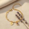 Personalized Hebrew Name Charm Bracelet with Heart Birthstone - Custom Gold Chain Jewelry from Israel - handmade in Israel