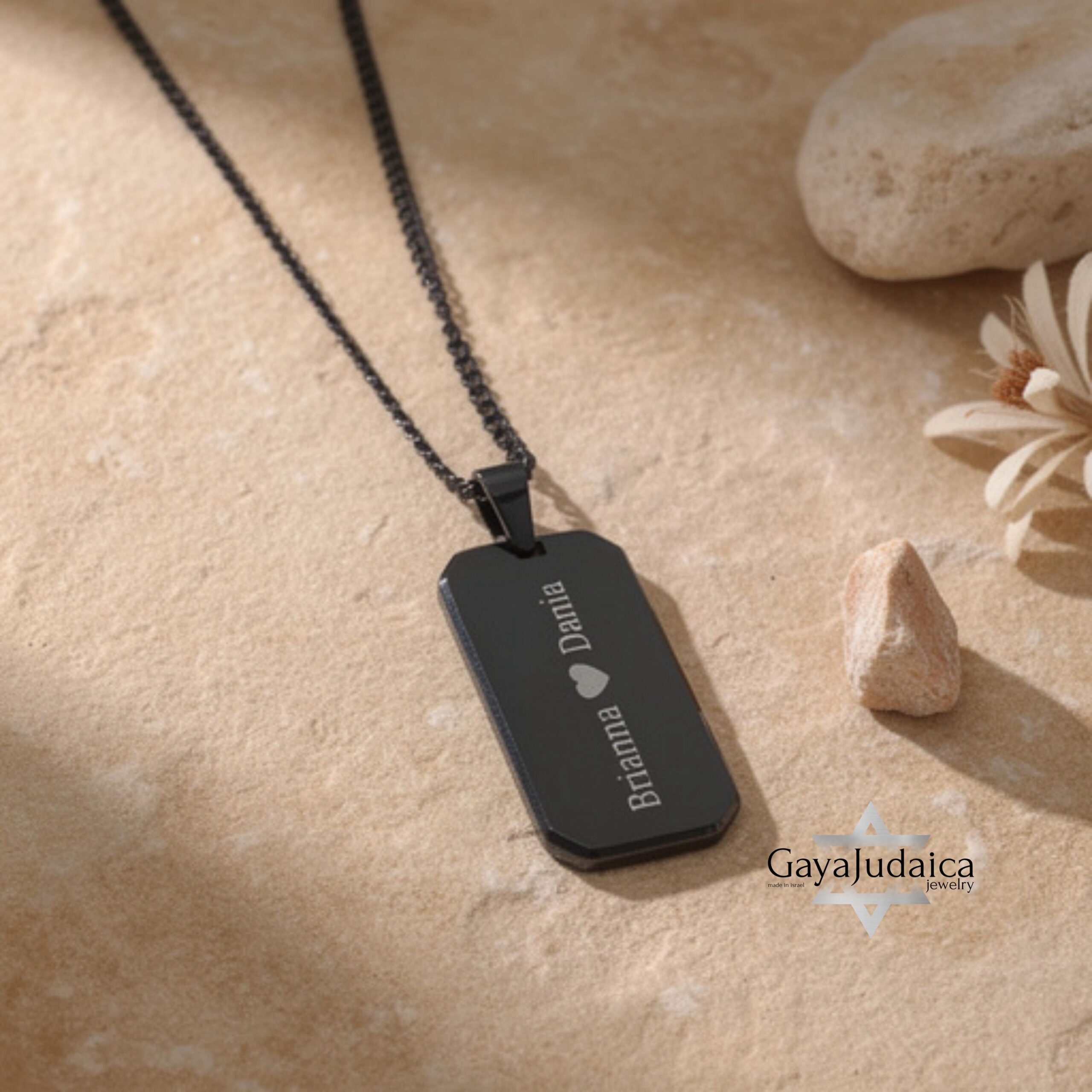Onyx Dog Tag Necklace for Men, Engraved Black Stainless Steel Pendant, Curb Chain Onyx Dog Tag Necklace for Men, Engraved Black Stainless Steel Pendant, Curb Chain