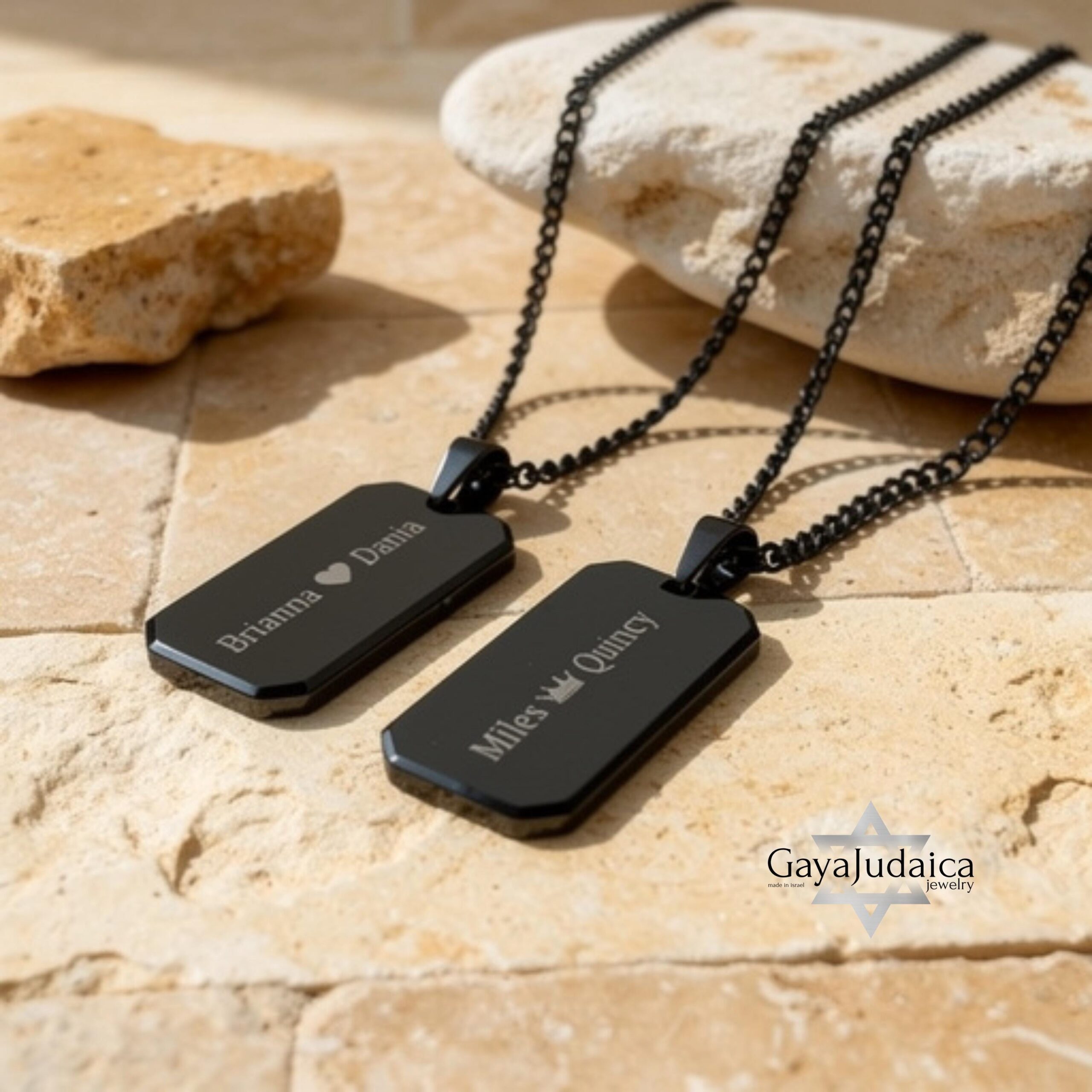 Onyx Dog Tag Necklace for Men, Engraved Black Stainless Steel Pendant, Curb Chain Onyx Dog Tag Necklace for Men, Engraved Black Stainless Steel Pendant, Curb Chain