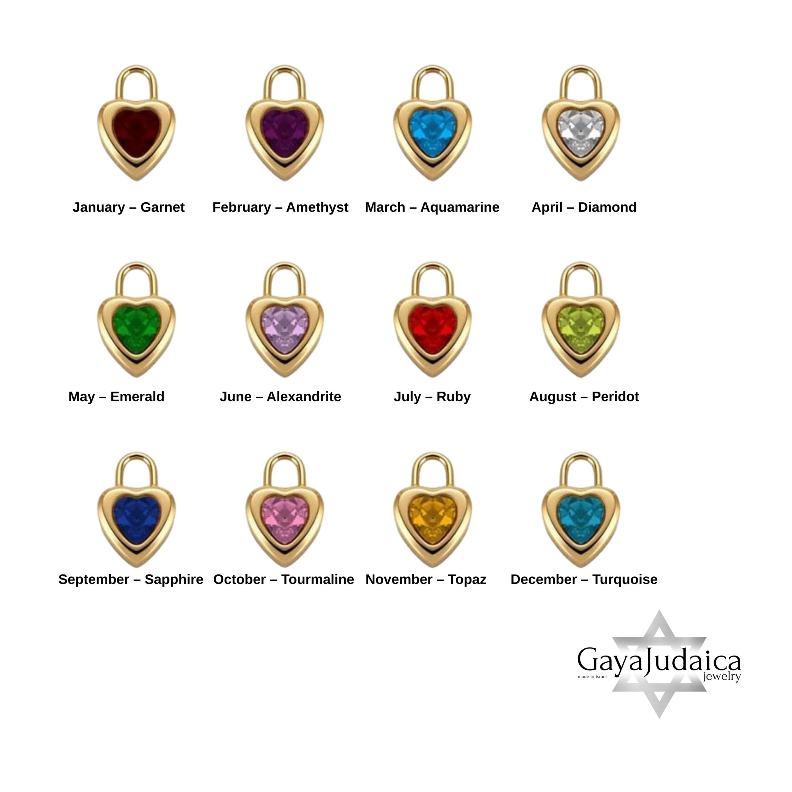 Personalized Hebrew Name Charm Bracelet, Heart Birthstone, Gold-Tone Stainless Steel Personalized Hebrew Name Charm Bracelet, Heart Birthstone, Gold-Tone Stainless Steel