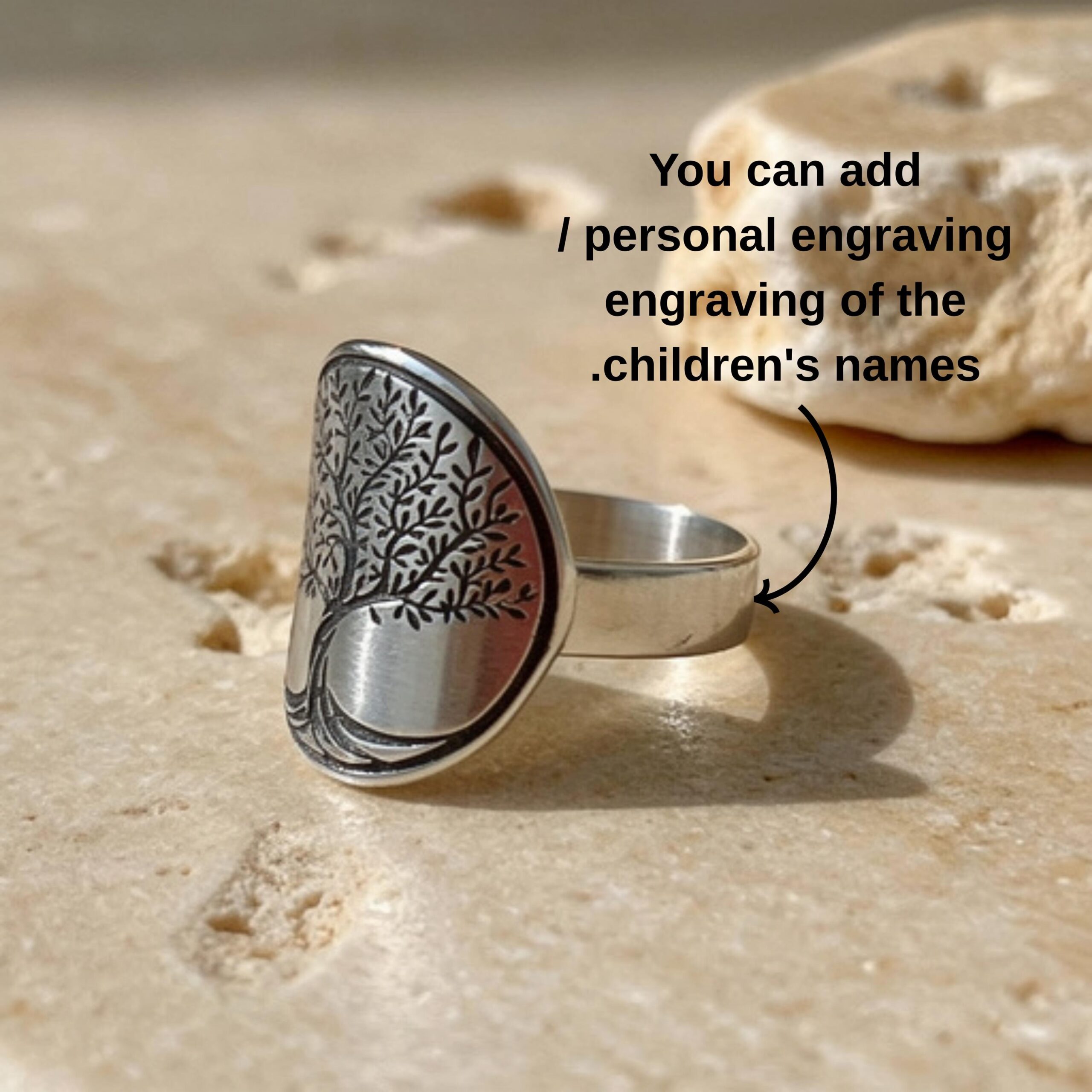 Engraved Family Tree Ring, Sterling Silver Unisex Band Engraved Family Tree Ring, Sterling Silver Unisex Band