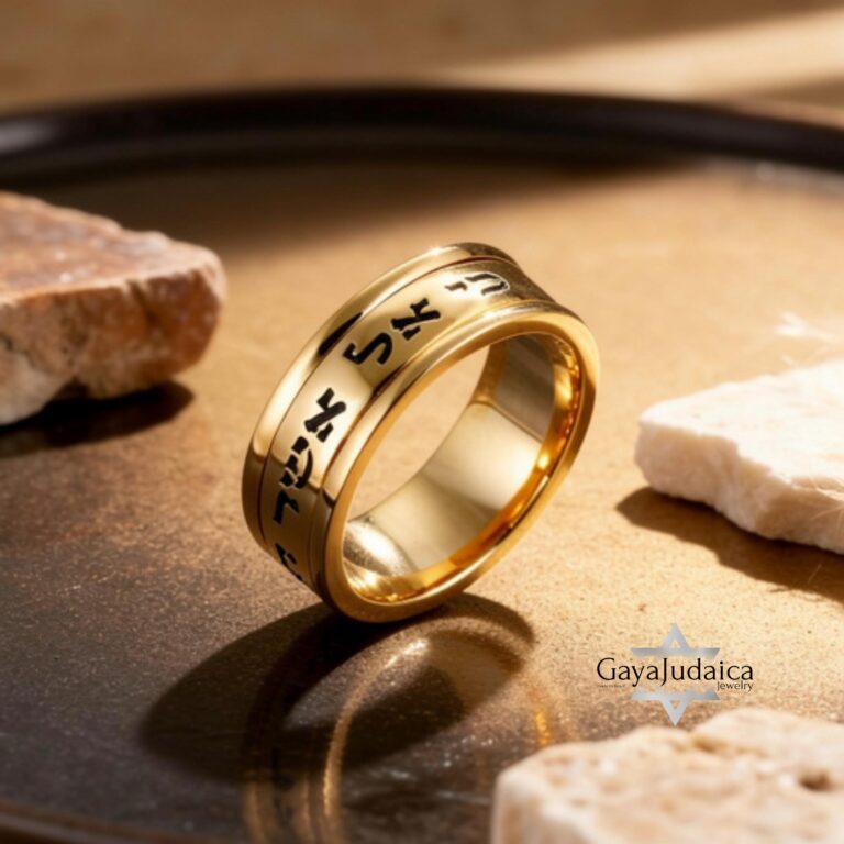14K Solid Gold 10mm Hebrew Wedding Band, Personalized Engraving