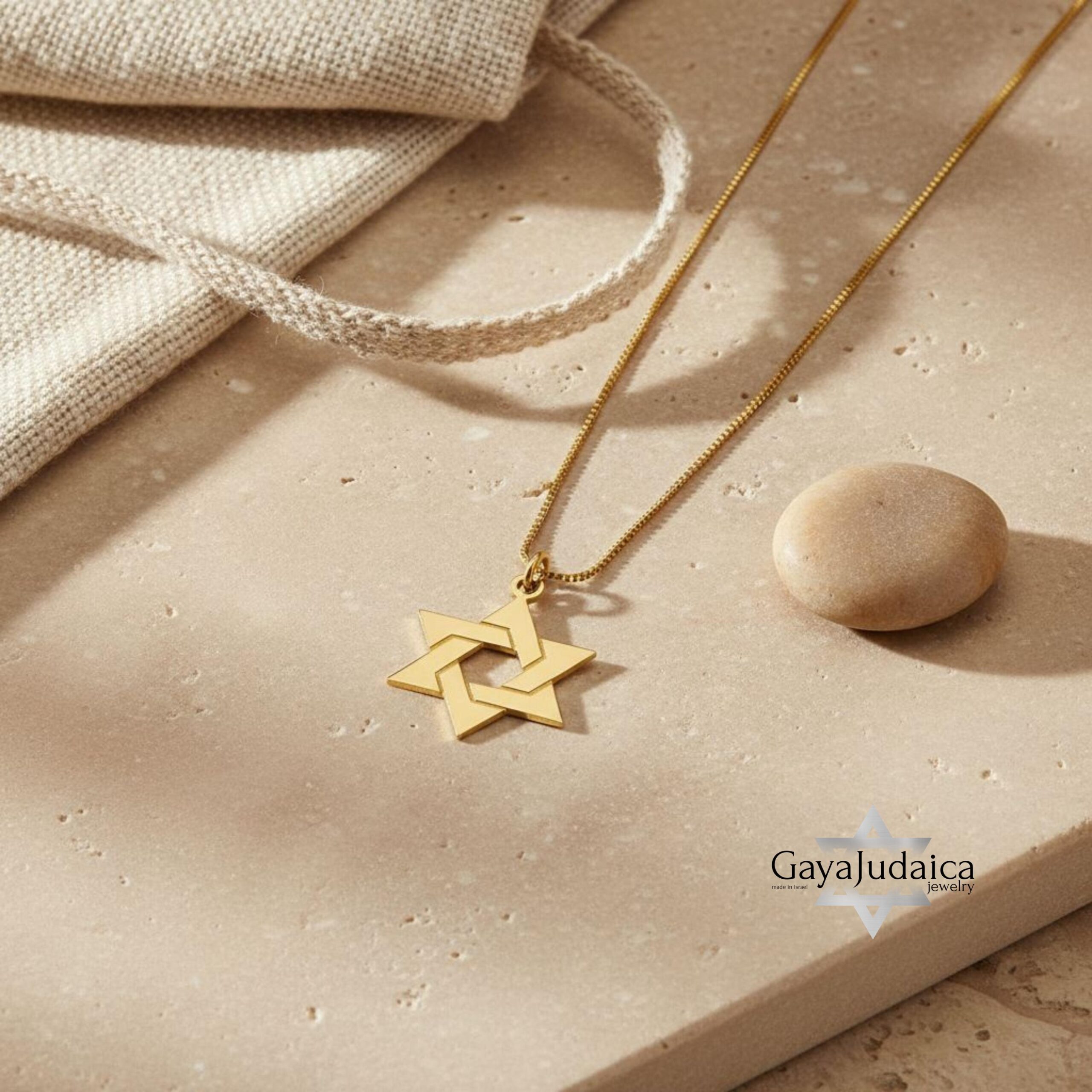 14K Gold Star of David Necklace, Handmade Judaica Jewelry, Israel 14K Gold Star of David Necklace, Handmade Judaica Jewelry, Israel