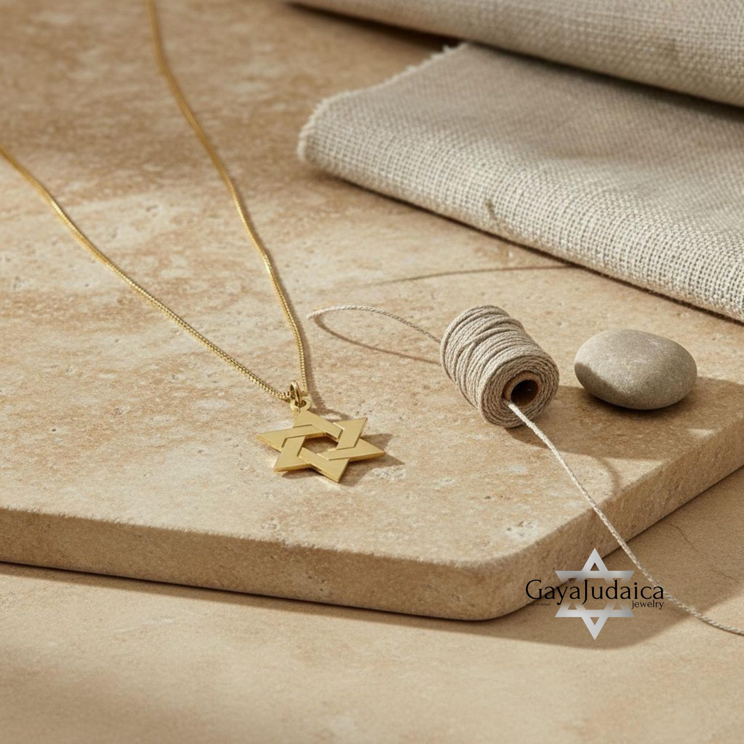 14K Gold Star of David Necklace, Handmade Judaica Jewelry, Israel 14K Gold Star of David Necklace, Handmade Judaica Jewelry, Israel