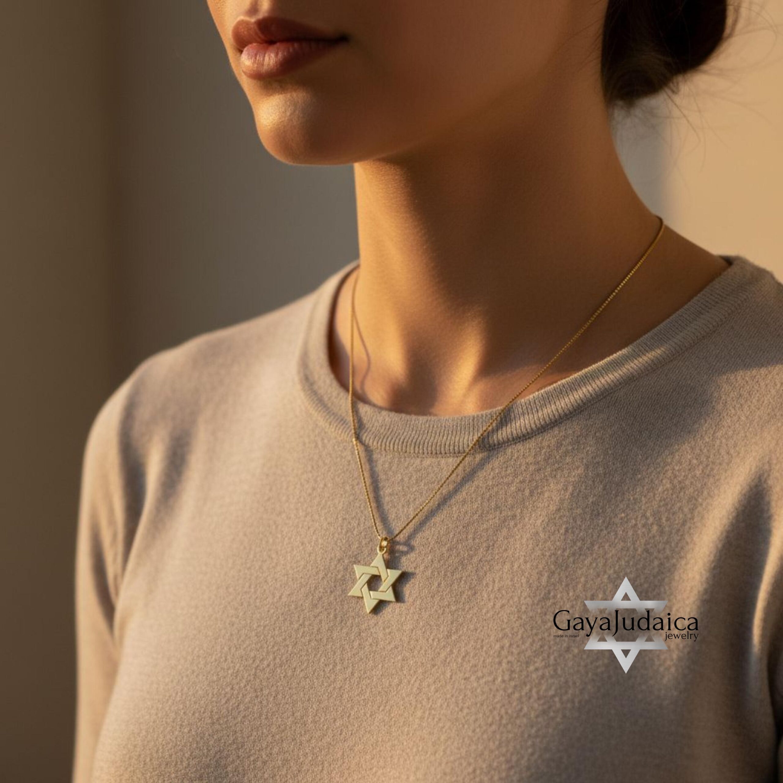 14K Gold Star of David Necklace, Handmade Judaica Jewelry, Israel 14K Gold Star of David Necklace, Handmade Judaica Jewelry, Israel
