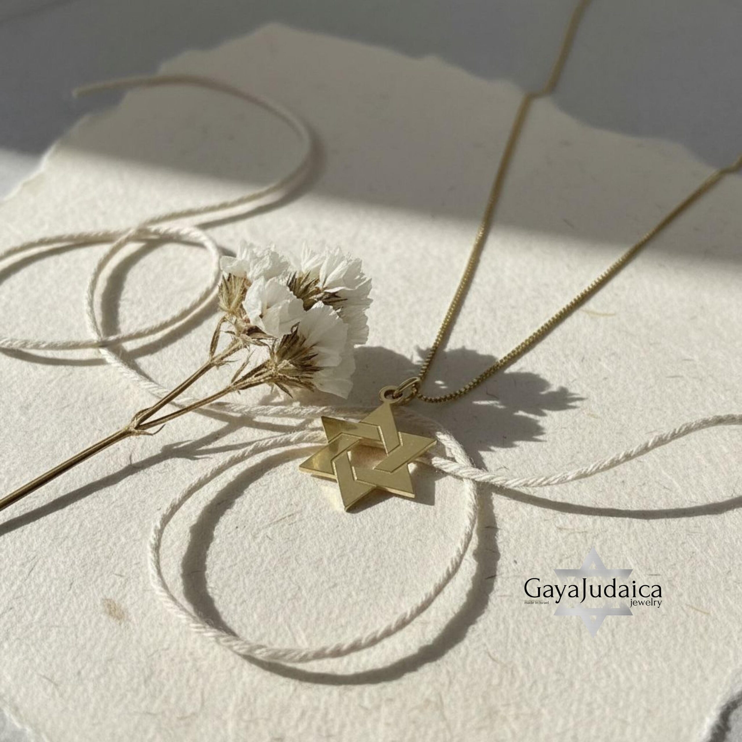 14K Gold Star of David Necklace, Handmade Judaica Jewelry, Israel 14K Gold Star of David Necklace, Handmade Judaica Jewelry, Israel