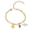 Personalized Hebrew Name Charm Bracelet with Heart Birthstone - Custom Gold Chain Jewelry from Israel - handmade in Israel