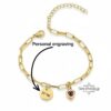 Personalized Hebrew Name Charm Bracelet with Heart Birthstone - Custom Gold Chain Jewelry from Israel - handmade in Israel