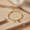 Personalized Hebrew Name Charm Bracelet with Heart Birthstone - Custom Gold Chain Jewelry from Israel - handmade in Israel