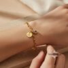 Personalized Hebrew Name Charm Bracelet with Heart Birthstone - Custom Gold Chain Jewelry from Israel - handmade in Israel