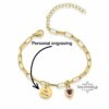 Personalized Hebrew Name Charm Bracelet with Heart Birthstone - Custom Gold Chain Jewelry from Israel - handmade in Israel