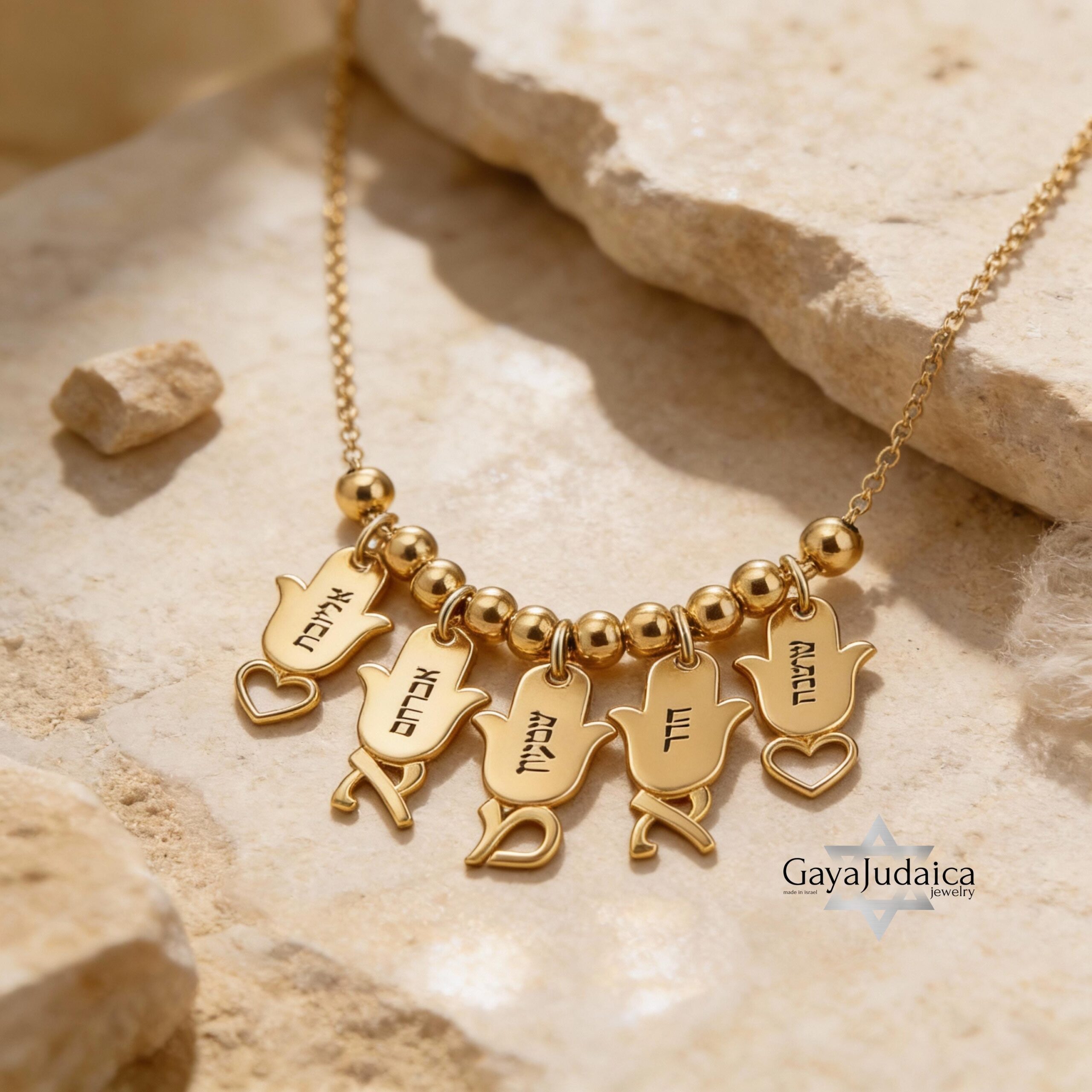 Multiple Name Necklace Sterling Silver, Engraved Hamsa Charms in Hebrew, 3 to 8 Pendants Multiple Name Necklace Sterling Silver, Engraved Hamsa Charms in Hebrew, 3 to 8 Pendants