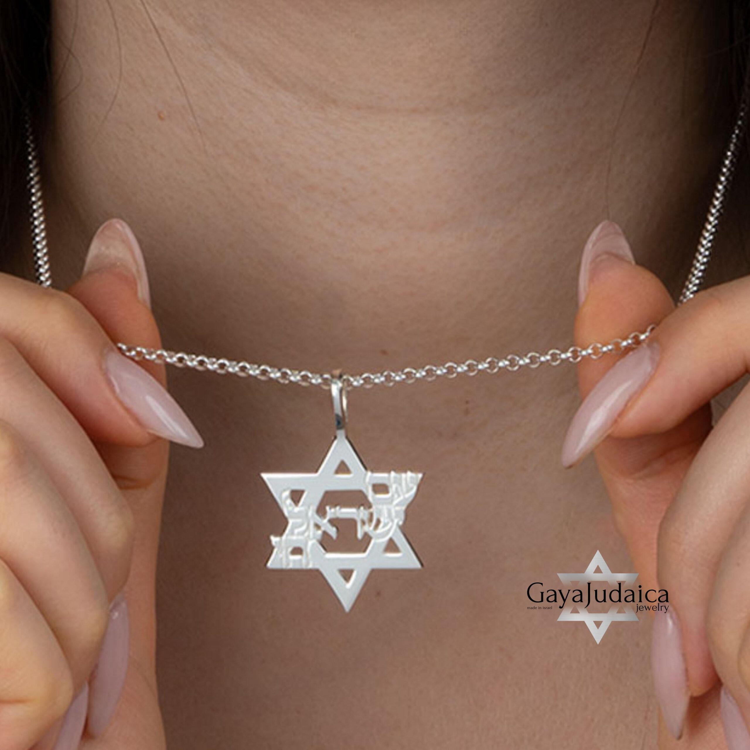 Am Yisrael Chai Star of David Necklace, Sterling Silver Hebrew Letters Am Yisrael Chai Star of David Necklace, Sterling Silver Hebrew Letters