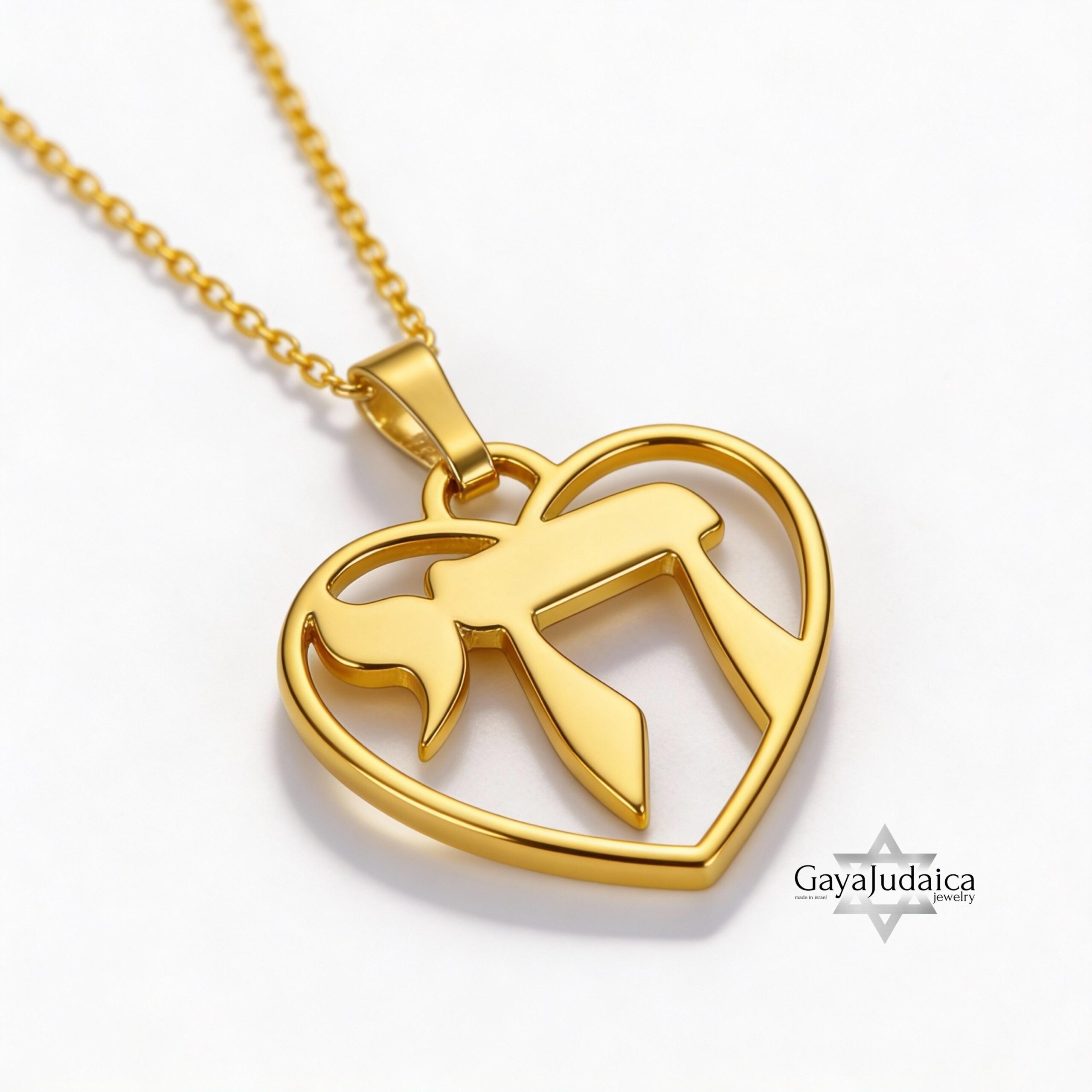 Chai Heart Necklace Sterling Silver, Cutout Hebrew Life Symbol, 21mm Judaica Pendant Chai Heart Necklace Sterling Silver, Cutout Hebrew Life Symbol, 21mm Judaica Pendant