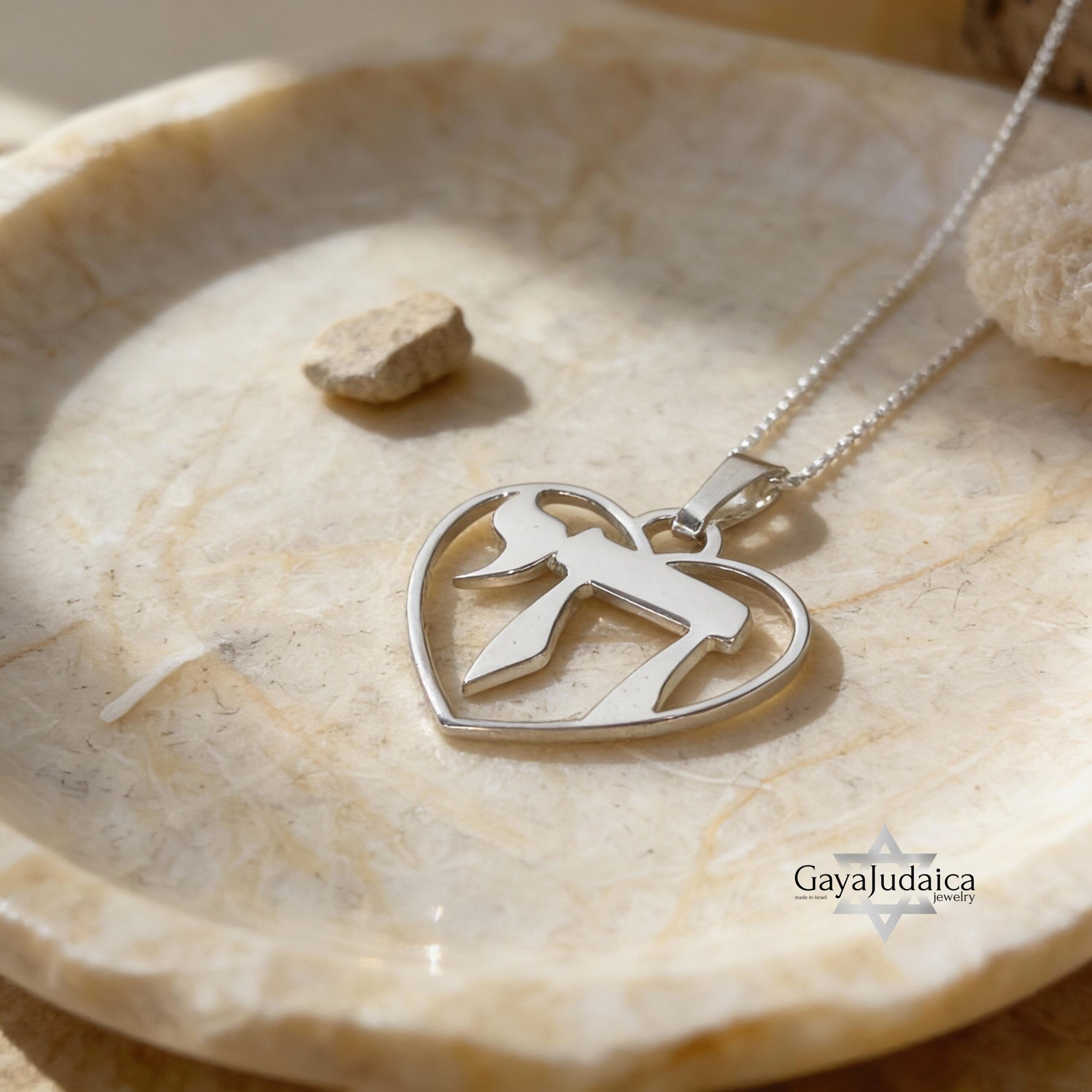 Chai Heart Necklace Sterling Silver, Cutout Hebrew Life Symbol, 21mm Judaica Pendant Chai Heart Necklace Sterling Silver, Cutout Hebrew Life Symbol, 21mm Judaica Pendant