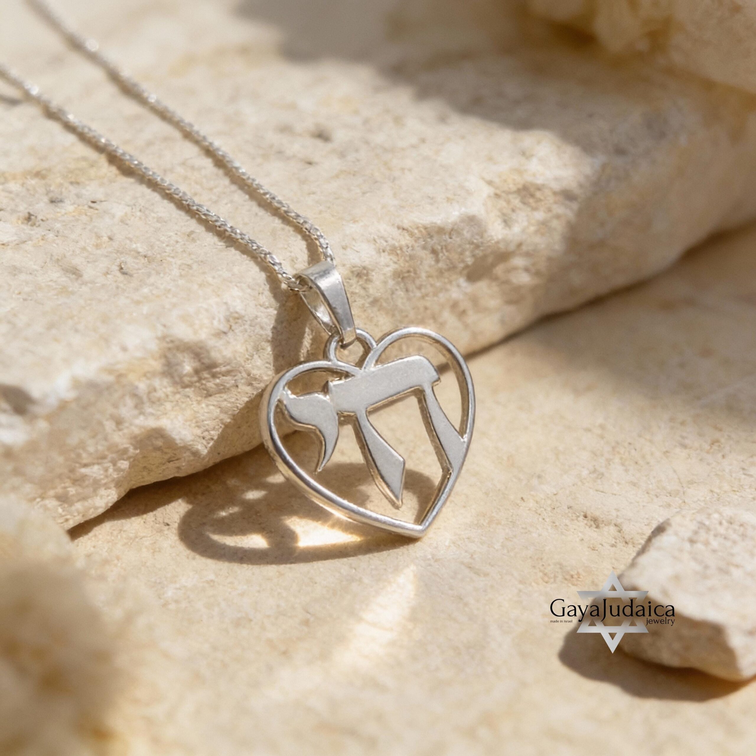Chai Heart Necklace Sterling Silver, Cutout Hebrew Life Symbol, 21mm Judaica Pendant Chai Heart Necklace Sterling Silver, Cutout Hebrew Life Symbol, 21mm Judaica Pendant