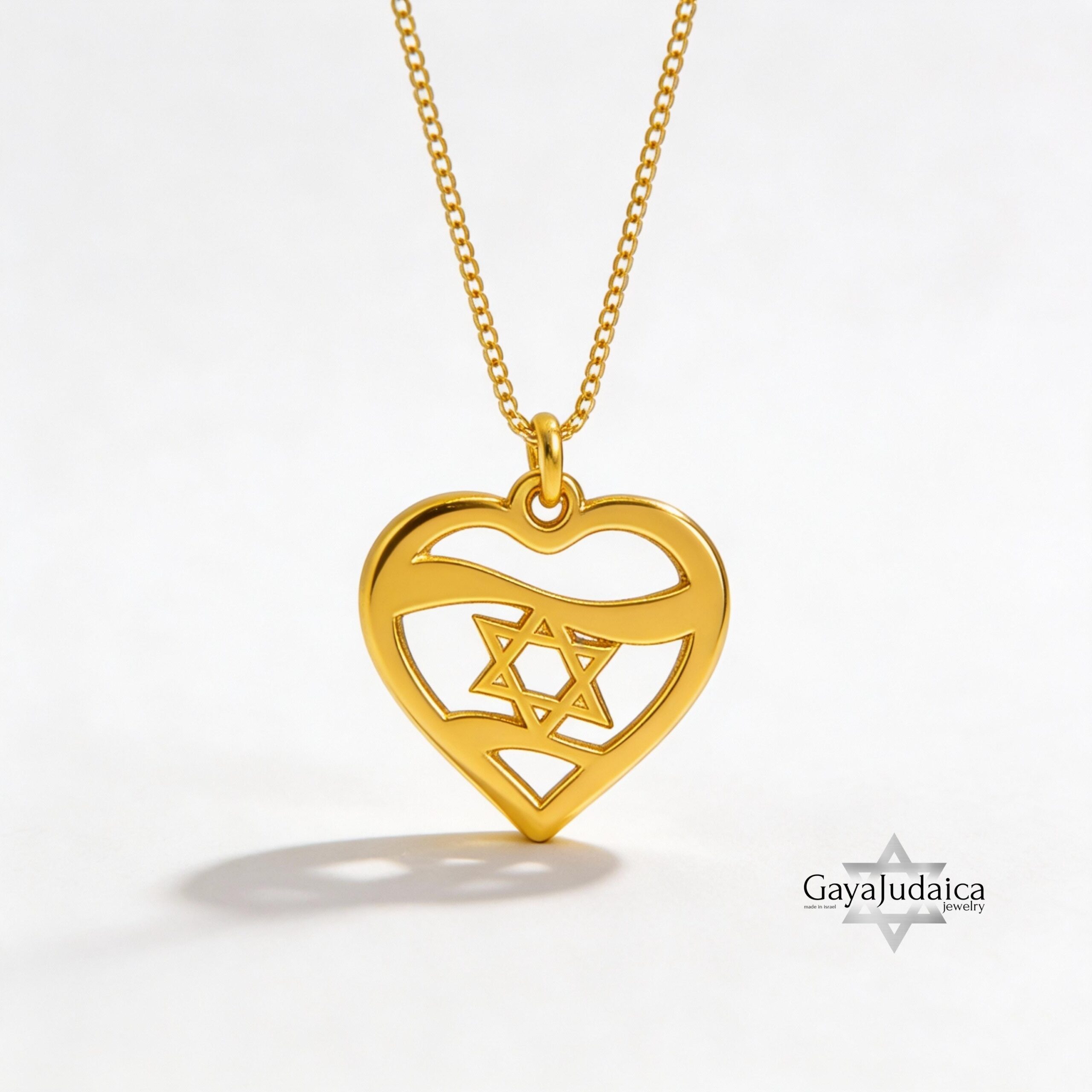 Sterling Silver Star of David Heart Necklace, Jewish Jewelry Gift Sterling Silver Star of David Heart Necklace, Jewish Jewelry Gift