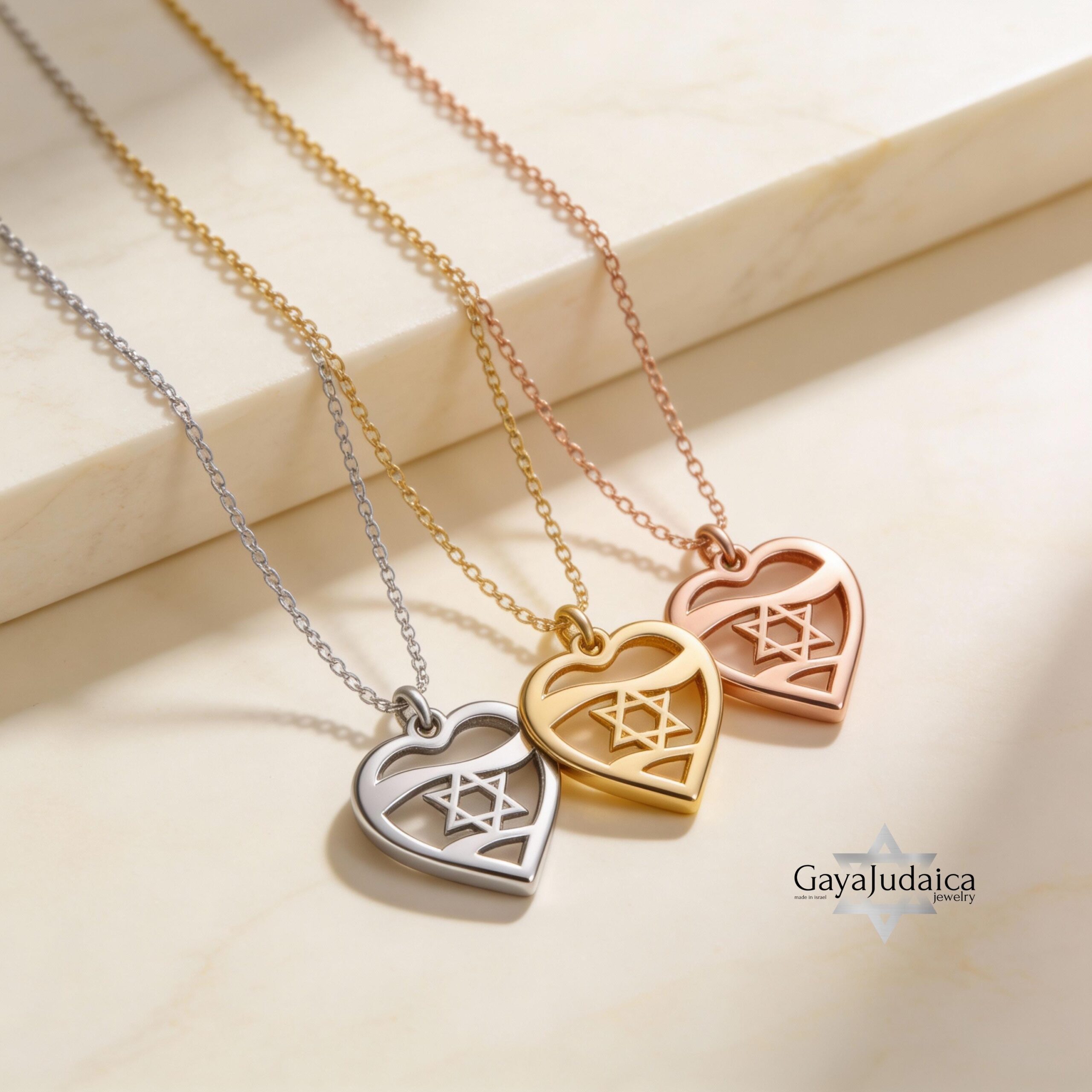 Sterling Silver Star of David Heart Necklace, Jewish Jewelry Gift Sterling Silver Star of David Heart Necklace, Jewish Jewelry Gift
