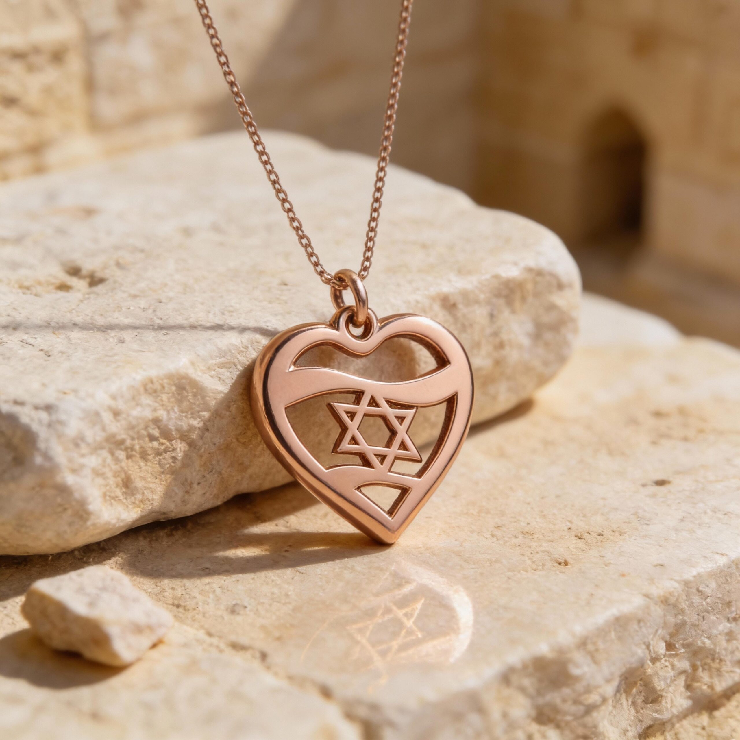 Sterling Silver Star of David Heart Necklace, Jewish Jewelry Gift Sterling Silver Star of David Heart Necklace, Jewish Jewelry Gift