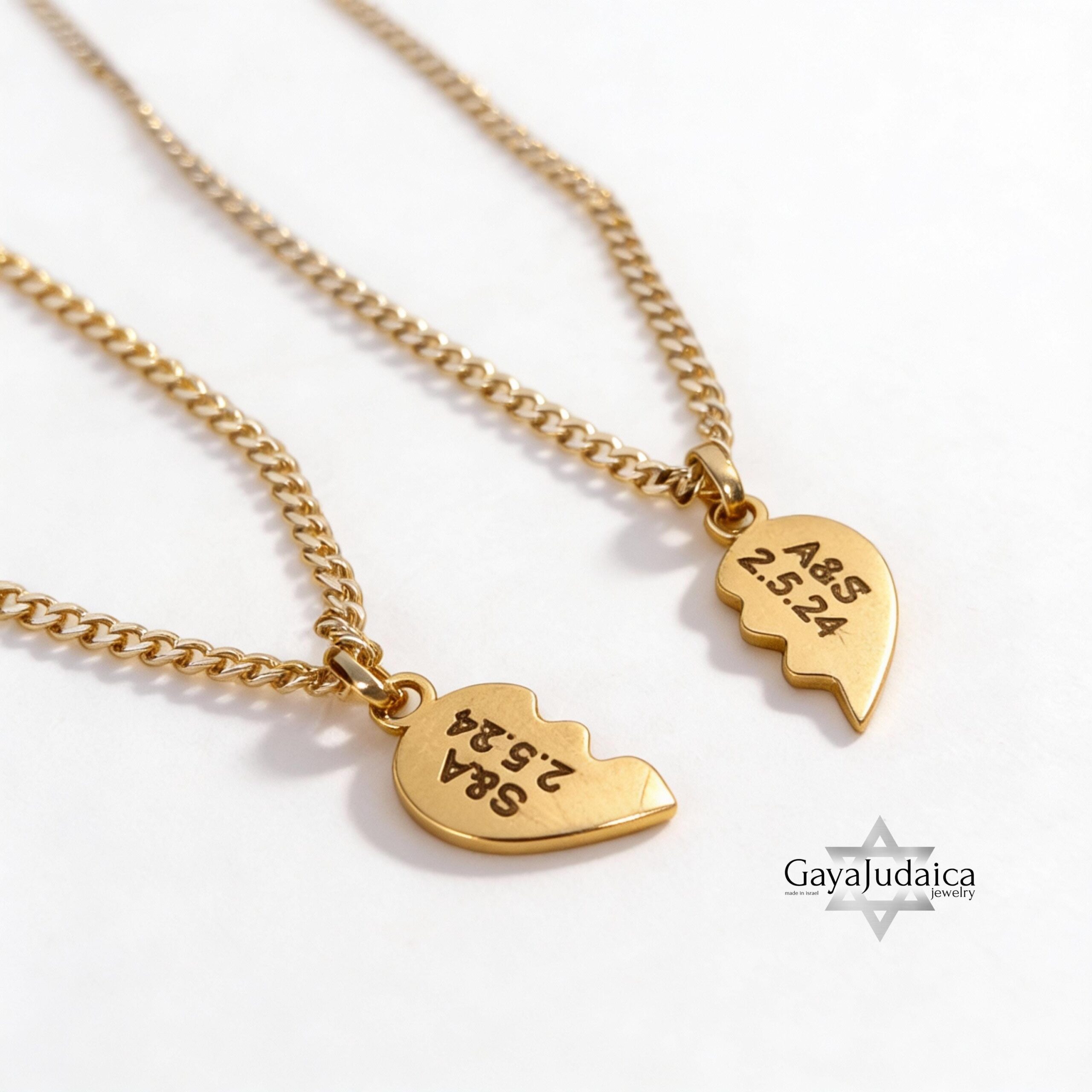Split Heart Couples Necklace Set, Engraved Names, Stainless Steel (Silver or Gold) Split Heart Couples Necklace Set, Engraved Names, Stainless Steel (Silver or Gold)