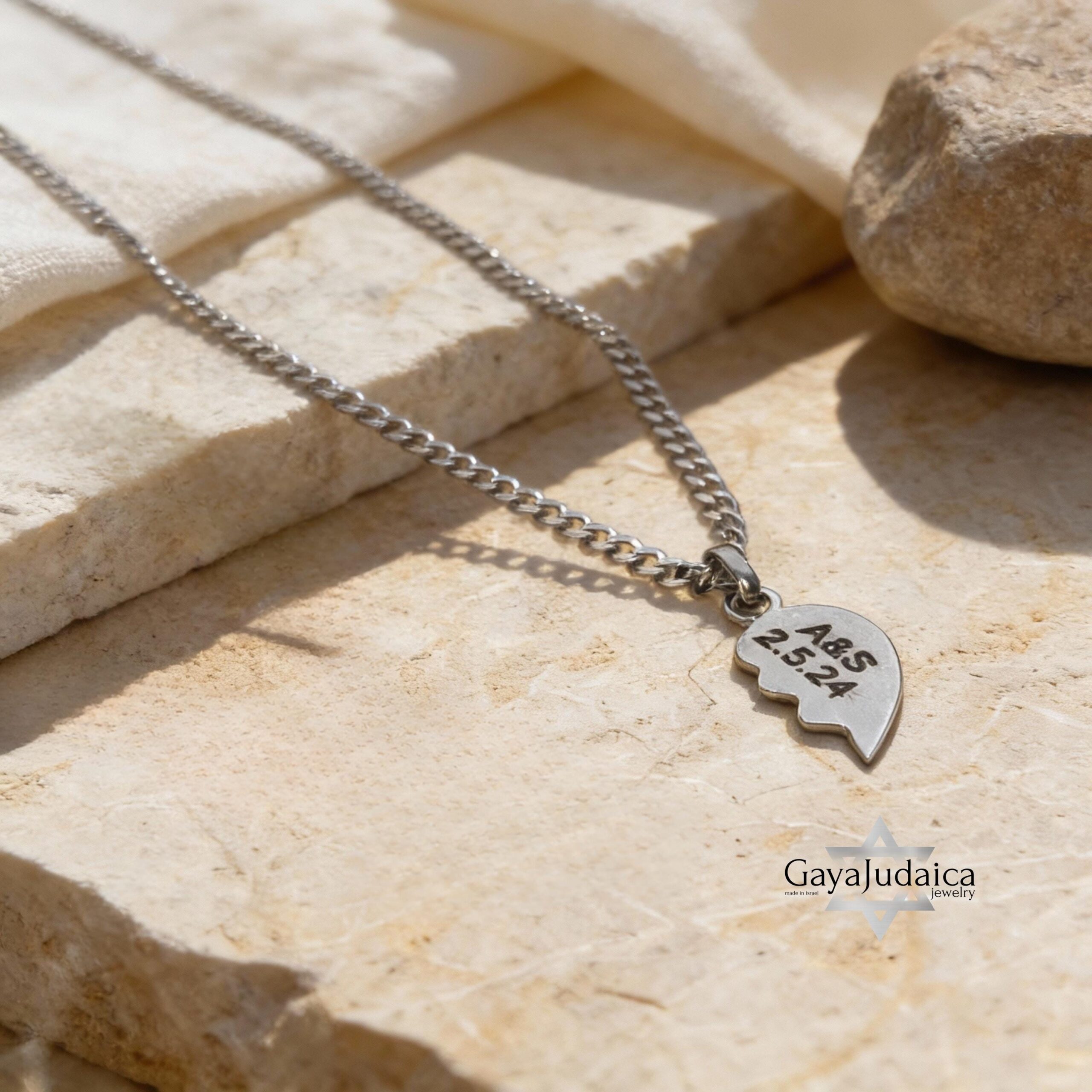 Split Heart Couples Necklace Set, Engraved Names, Stainless Steel (Silver or Gold) Split Heart Couples Necklace Set, Engraved Names, Stainless Steel (Silver or Gold)