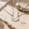 Split Heart Couples Necklace Set, Engraved Names, Stainless Steel (Silver or Gold) - handmade in Israel