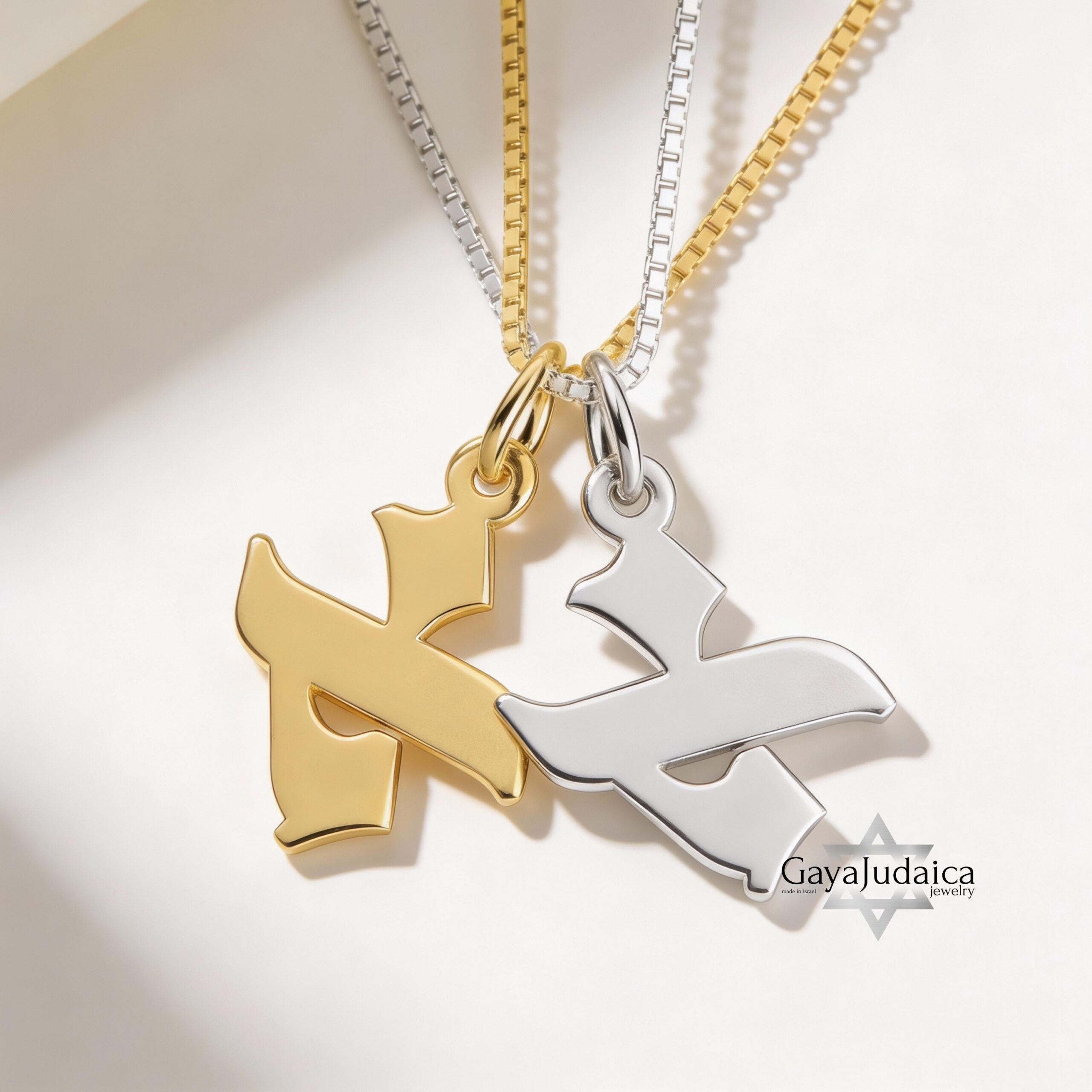 Hebrew Initial Necklace 14K Solid Gold, 10mm Single Letter Pendant, Yellow or White Hebrew Initial Necklace 14K Solid Gold, 10mm Single Letter Pendant, Yellow or White