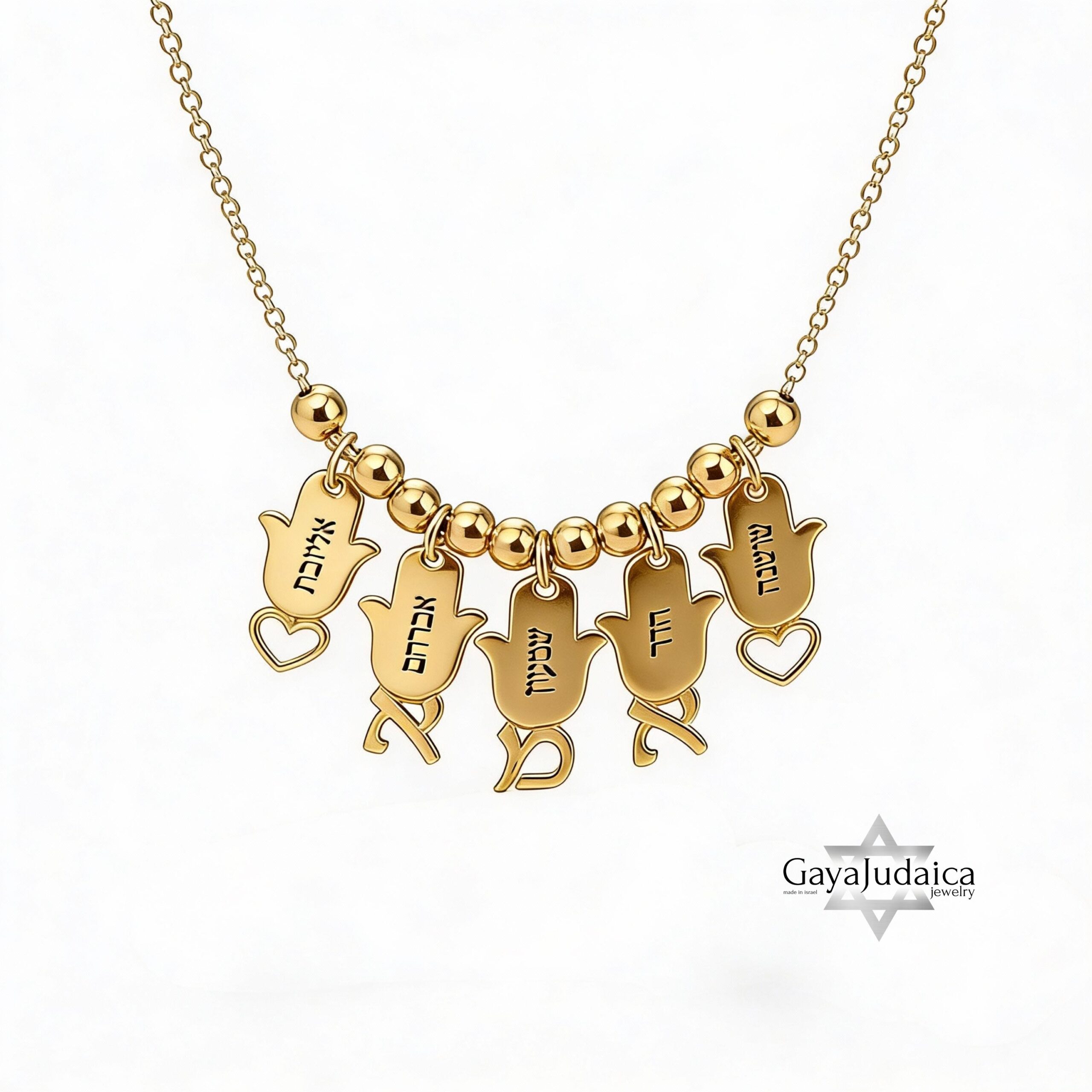 Multiple Name Necklace Sterling Silver, Engraved Hamsa Charms in Hebrew, 3 to 8 Pendants Multiple Name Necklace Sterling Silver, Engraved Hamsa Charms in Hebrew, 3 to 8 Pendants