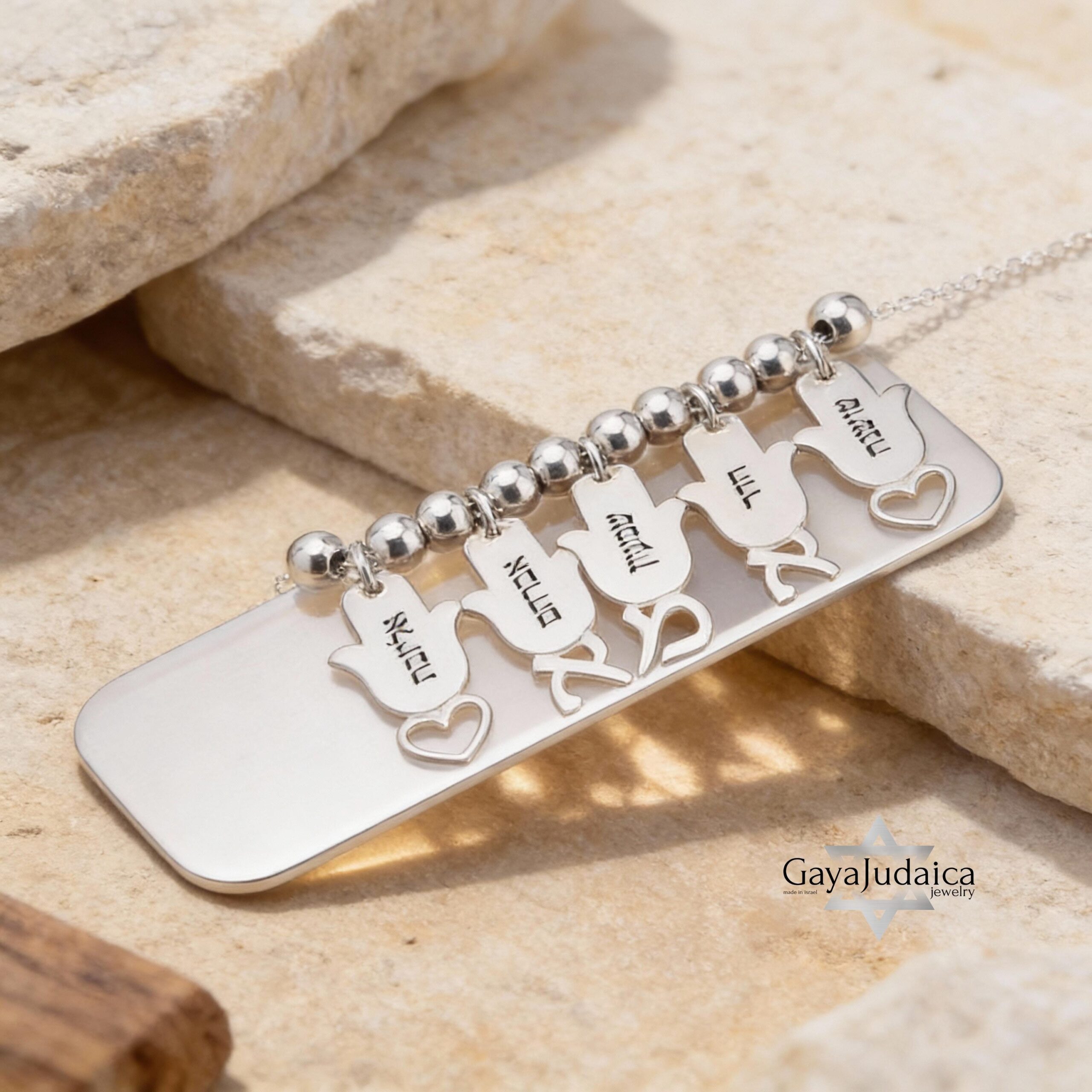 Multiple Name Necklace Sterling Silver, Engraved Hamsa Charms in Hebrew, 3 to 8 Pendants Multiple Name Necklace Sterling Silver, Engraved Hamsa Charms in Hebrew, 3 to 8 Pendants