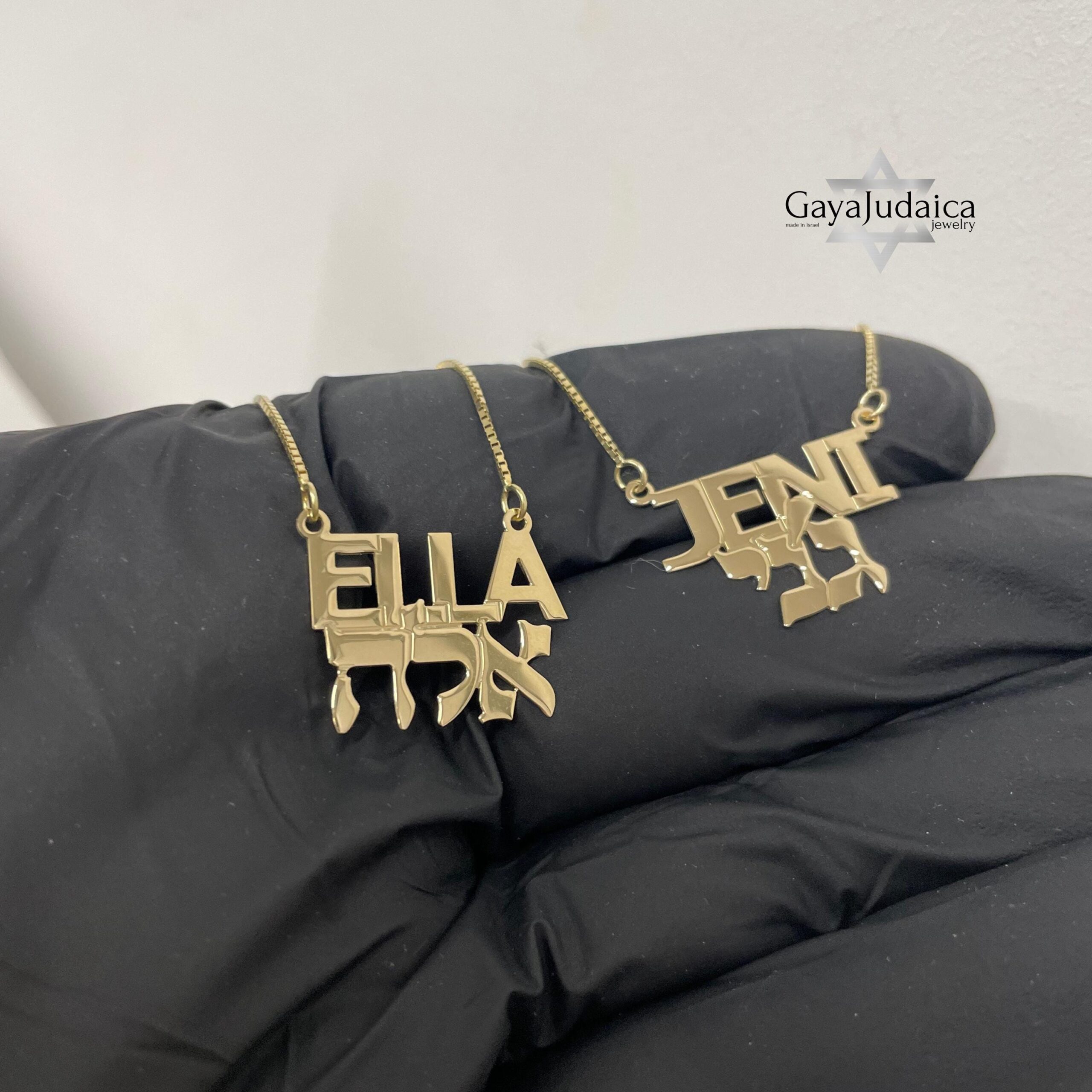 14K Gold Hebrew English Name Necklace, Personalized Bilingual Jewish Heritage Jewelry 14K Gold Hebrew English Name Necklace, Personalized Bilingual Jewish Heritage Jewelry