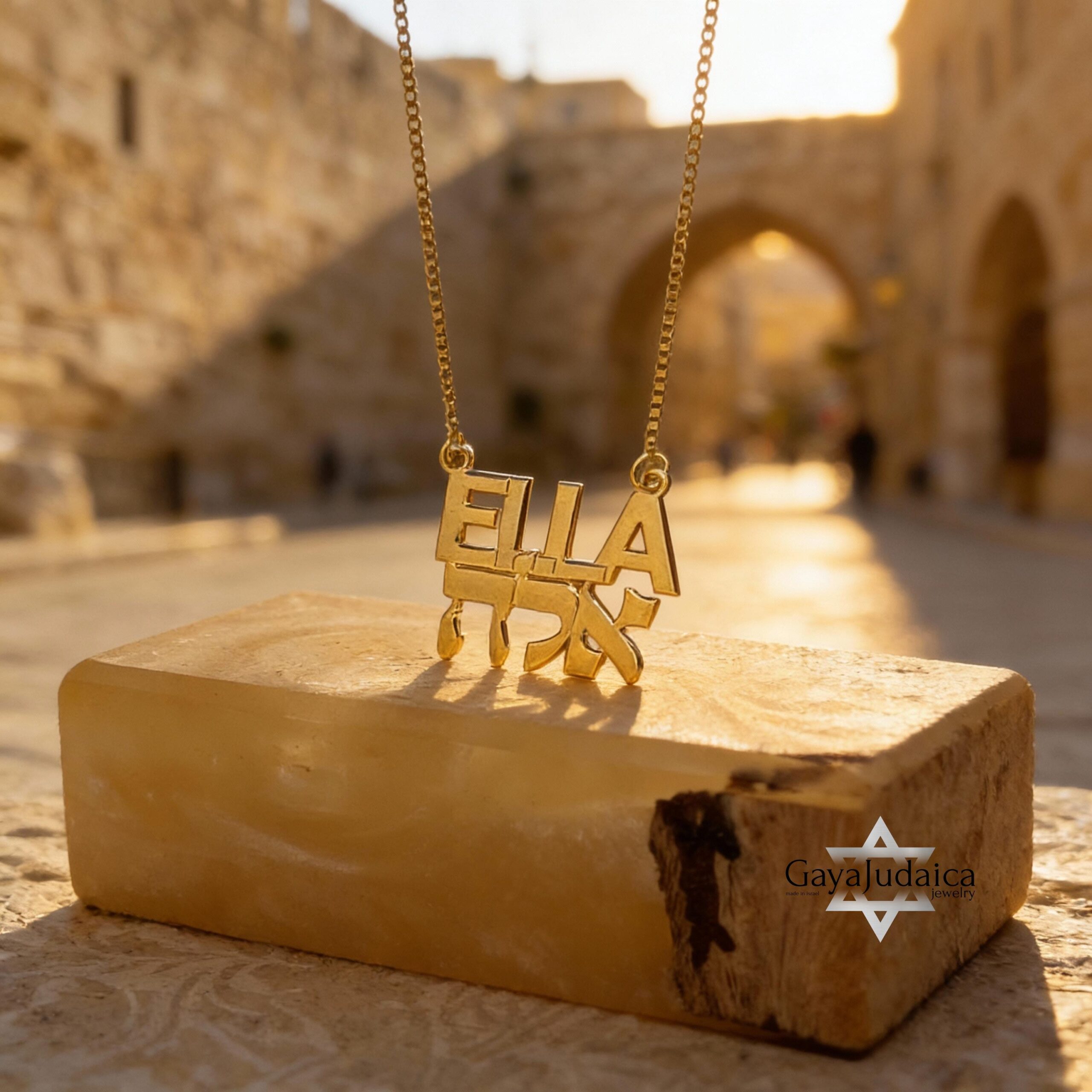 14K Gold Hebrew English Name Necklace, Personalized Bilingual Jewish Heritage Jewelry 14K Gold Hebrew English Name Necklace, Personalized Bilingual Jewish Heritage Jewelry