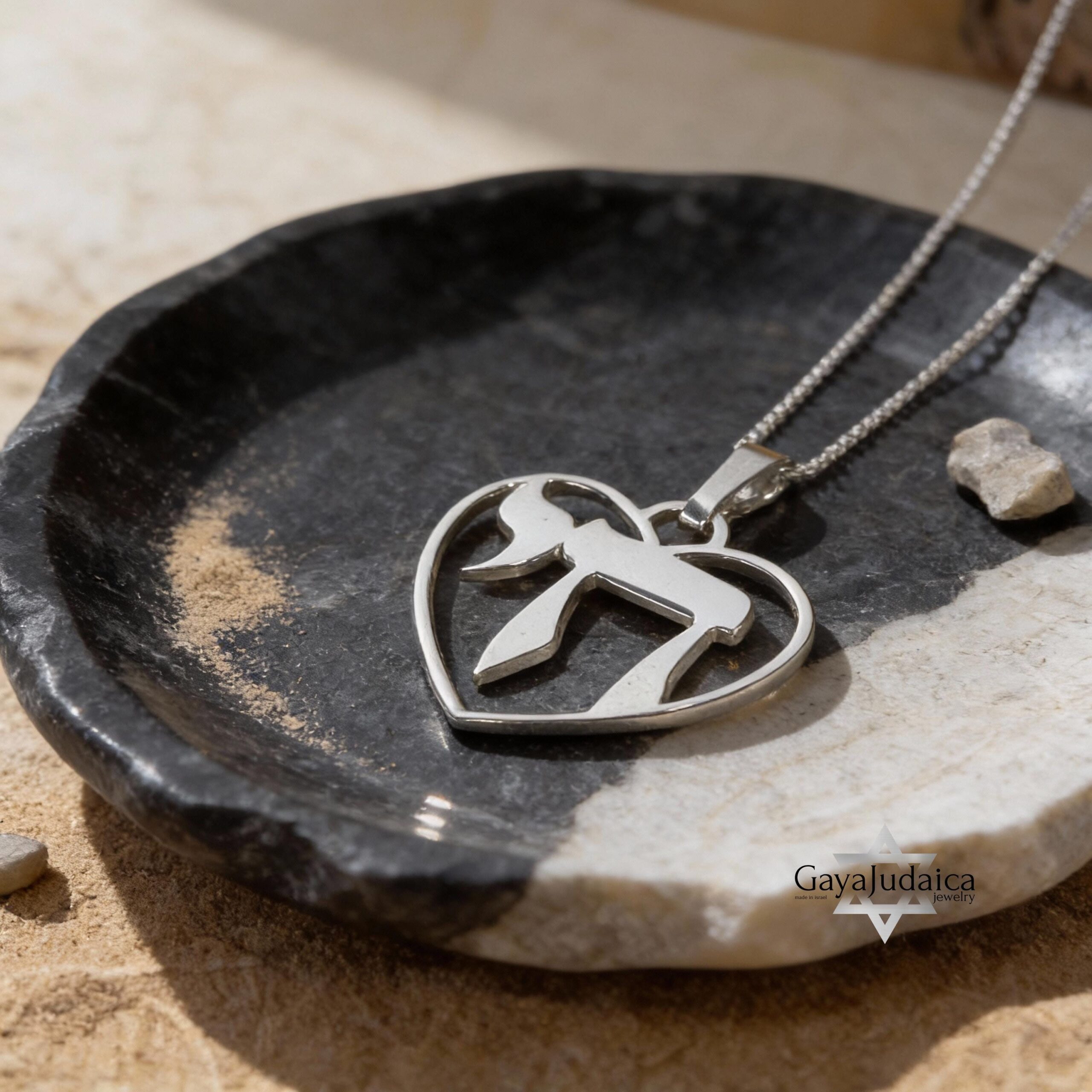 Chai Heart Necklace Sterling Silver, Cutout Hebrew Life Symbol, 21mm Judaica Pendant Chai Heart Necklace Sterling Silver, Cutout Hebrew Life Symbol, 21mm Judaica Pendant