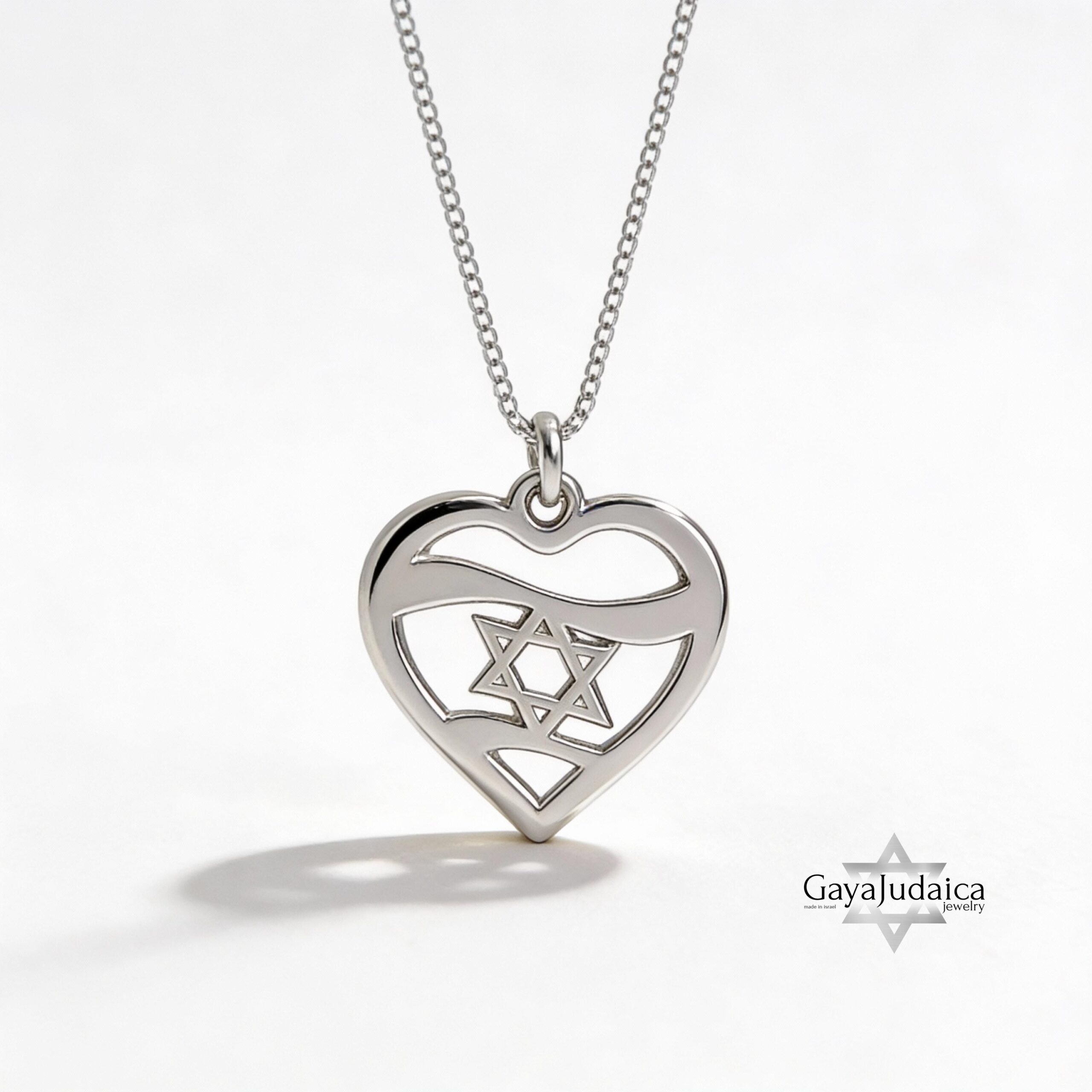 Sterling Silver Star of David Heart Necklace, Jewish Jewelry Gift Sterling Silver Star of David Heart Necklace, Jewish Jewelry Gift