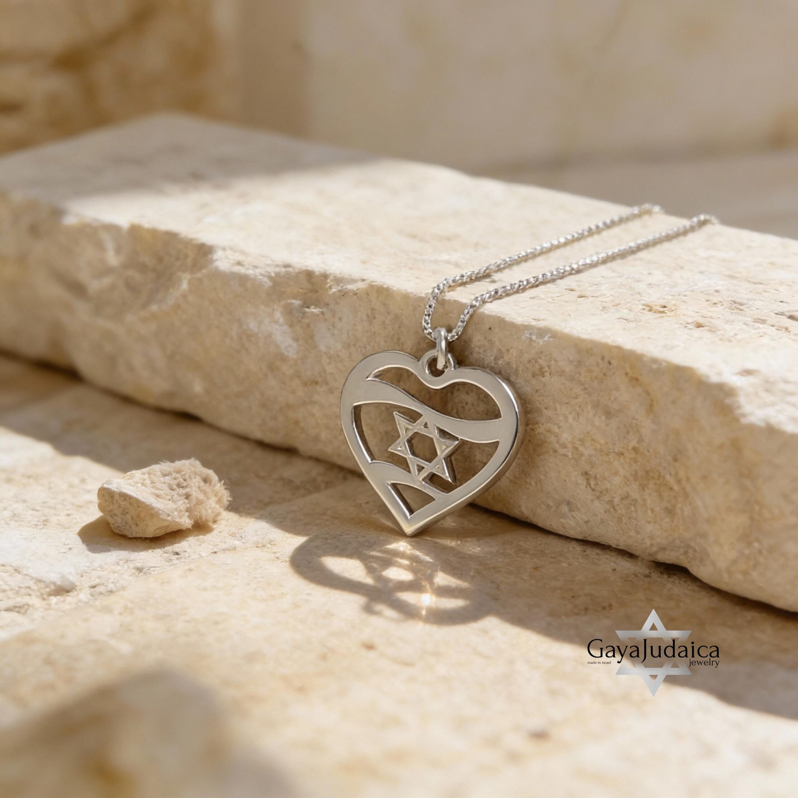 Sterling Silver Star of David Heart Necklace, Jewish Jewelry Gift Sterling Silver Star of David Heart Necklace, Jewish Jewelry Gift
