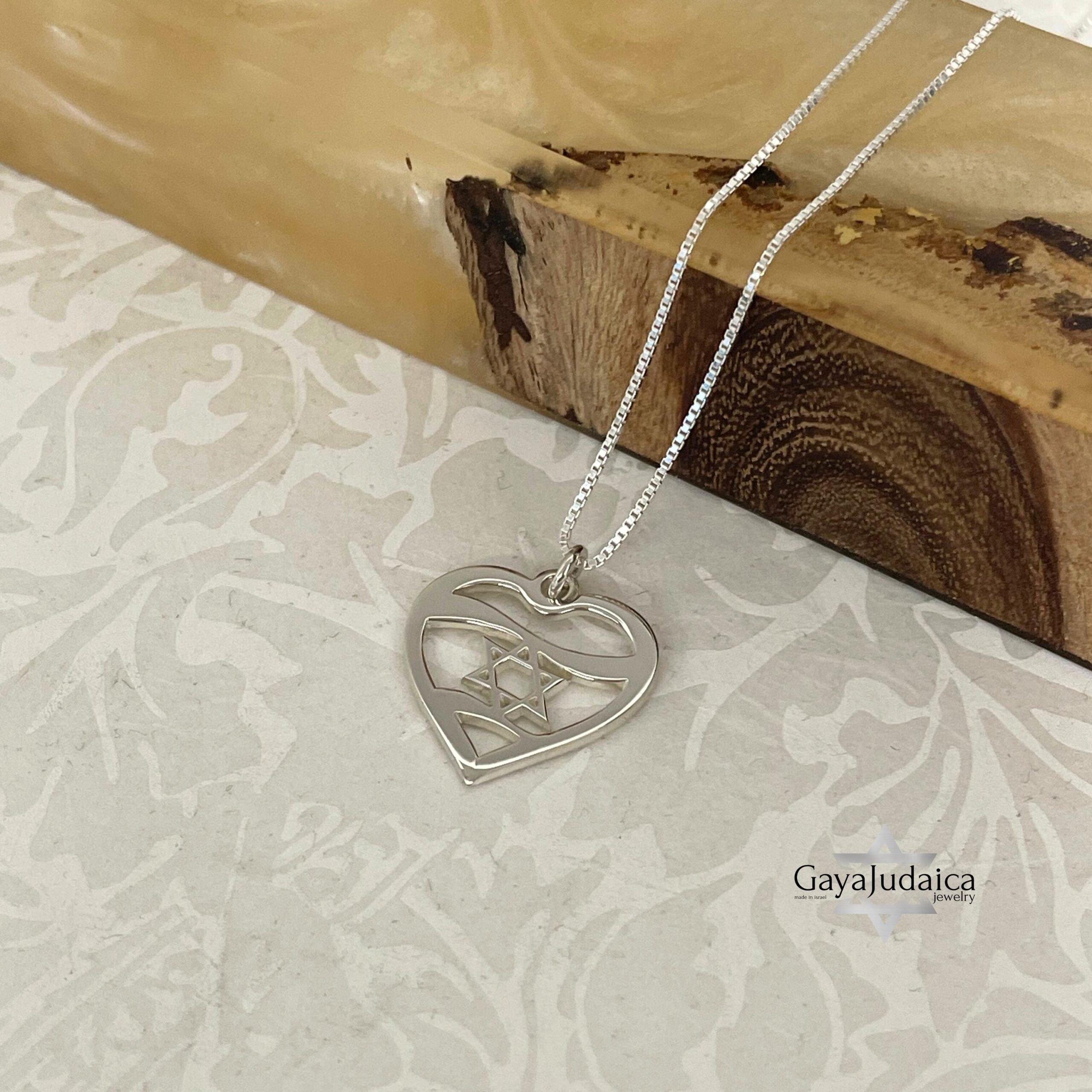 Sterling Silver Star of David Heart Necklace, Jewish Jewelry Gift Sterling Silver Star of David Heart Necklace, Jewish Jewelry Gift