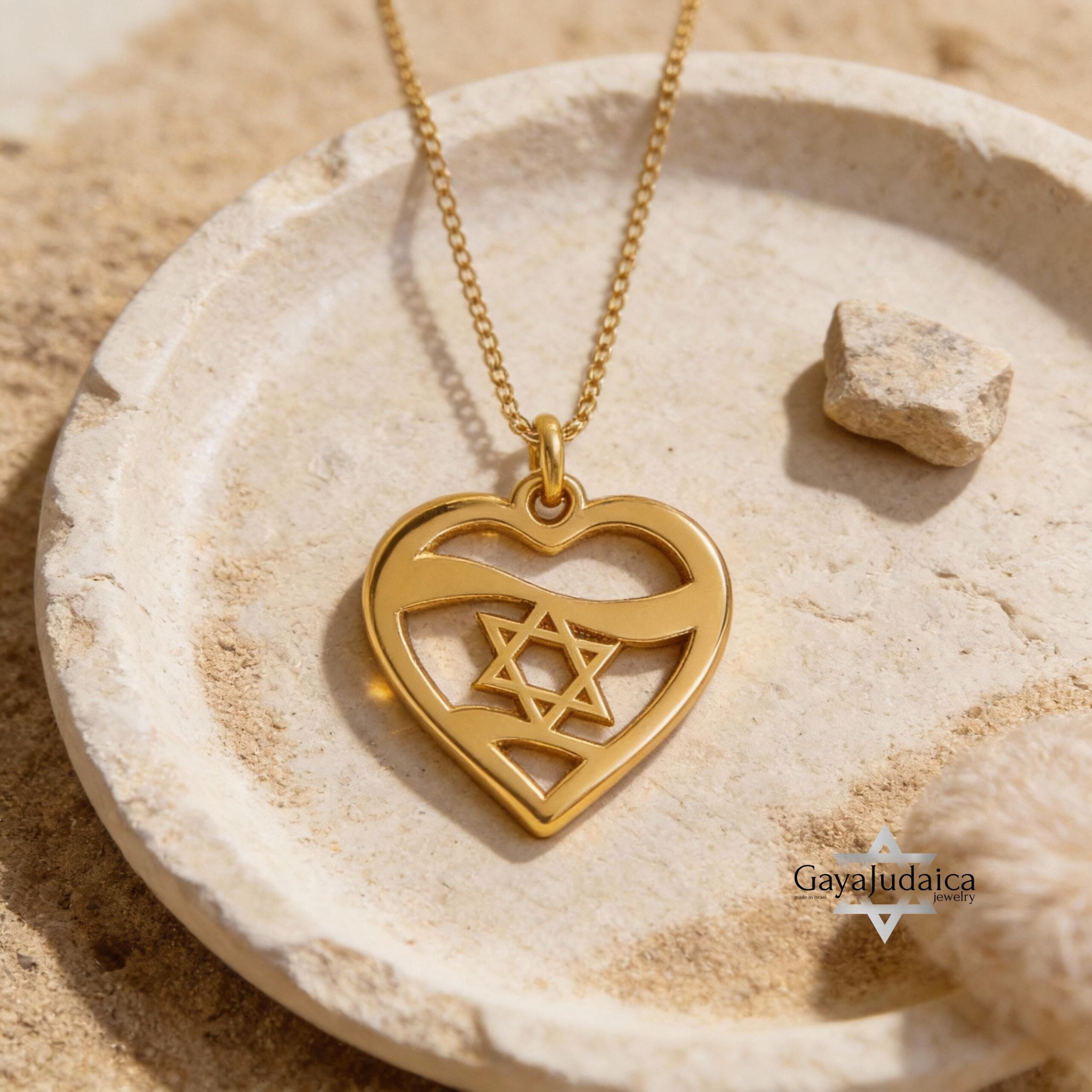 Sterling Silver Star of David Heart Necklace, Jewish Jewelry Gift Sterling Silver Star of David Heart Necklace, Jewish Jewelry Gift