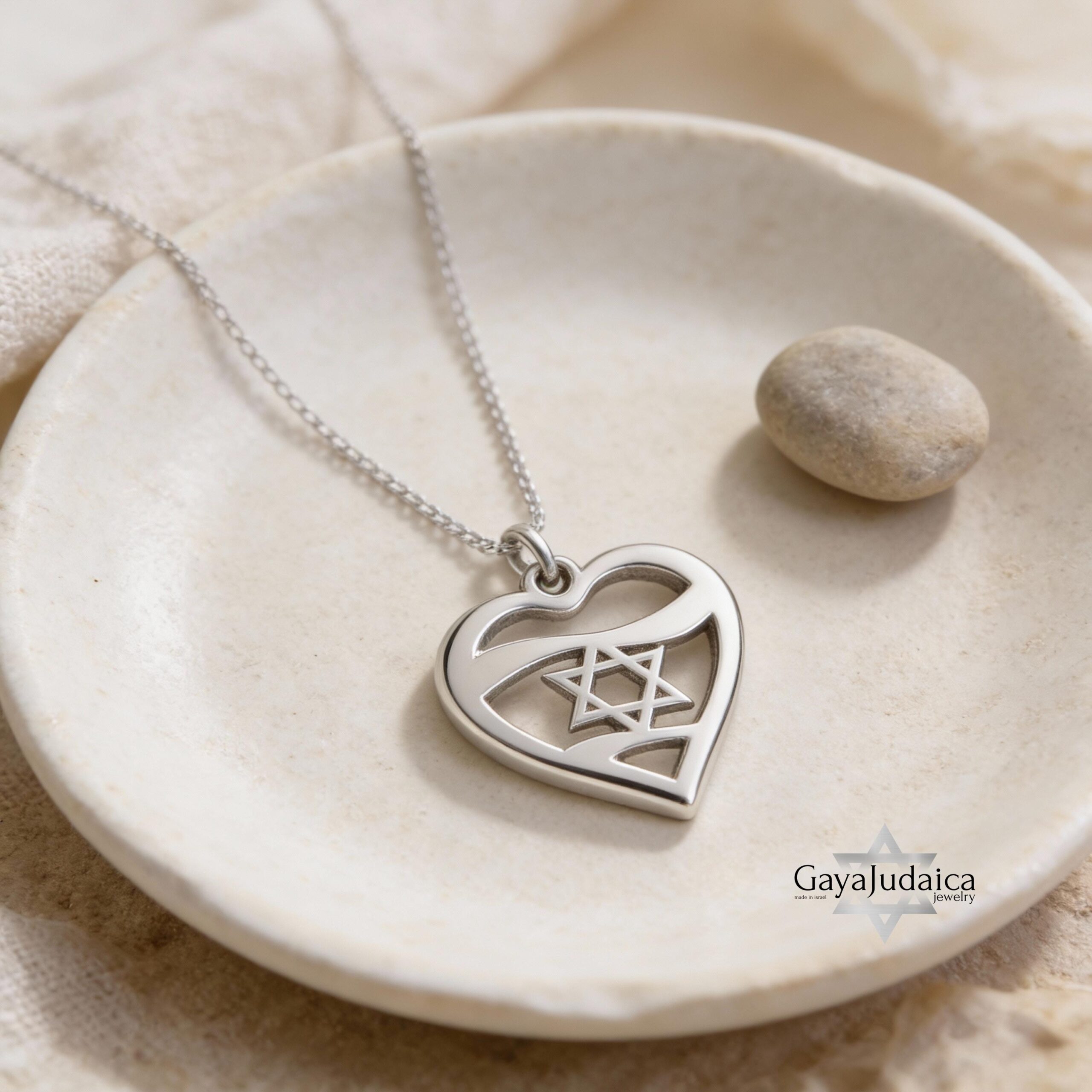 Sterling Silver Star of David Heart Necklace, Jewish Jewelry Gift Sterling Silver Star of David Heart Necklace, Jewish Jewelry Gift