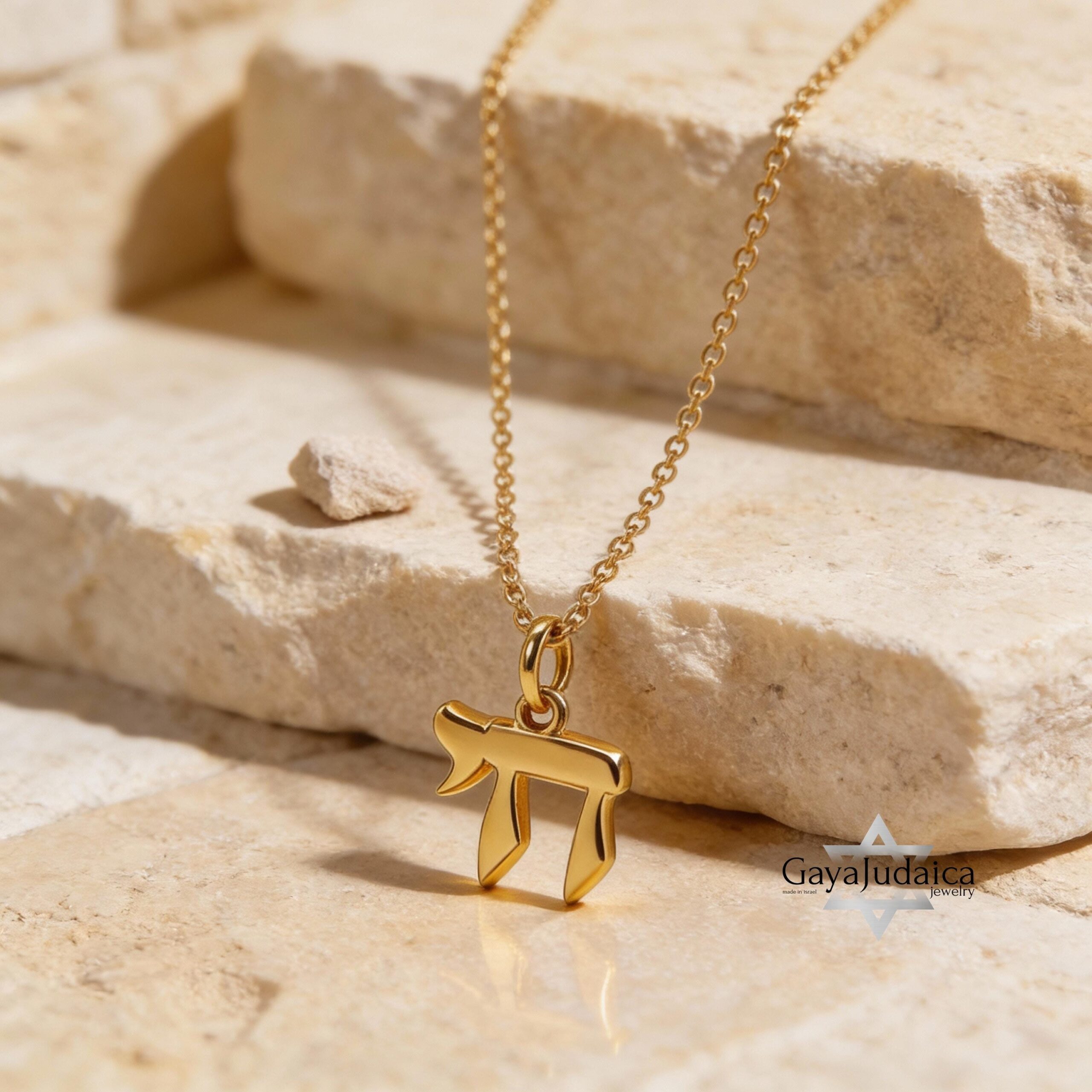 14K Gold Mini Chai Necklace, Solid Gold Hebrew Chai Pendant 14K Gold Mini Chai Necklace, Solid Gold Hebrew Chai Pendant