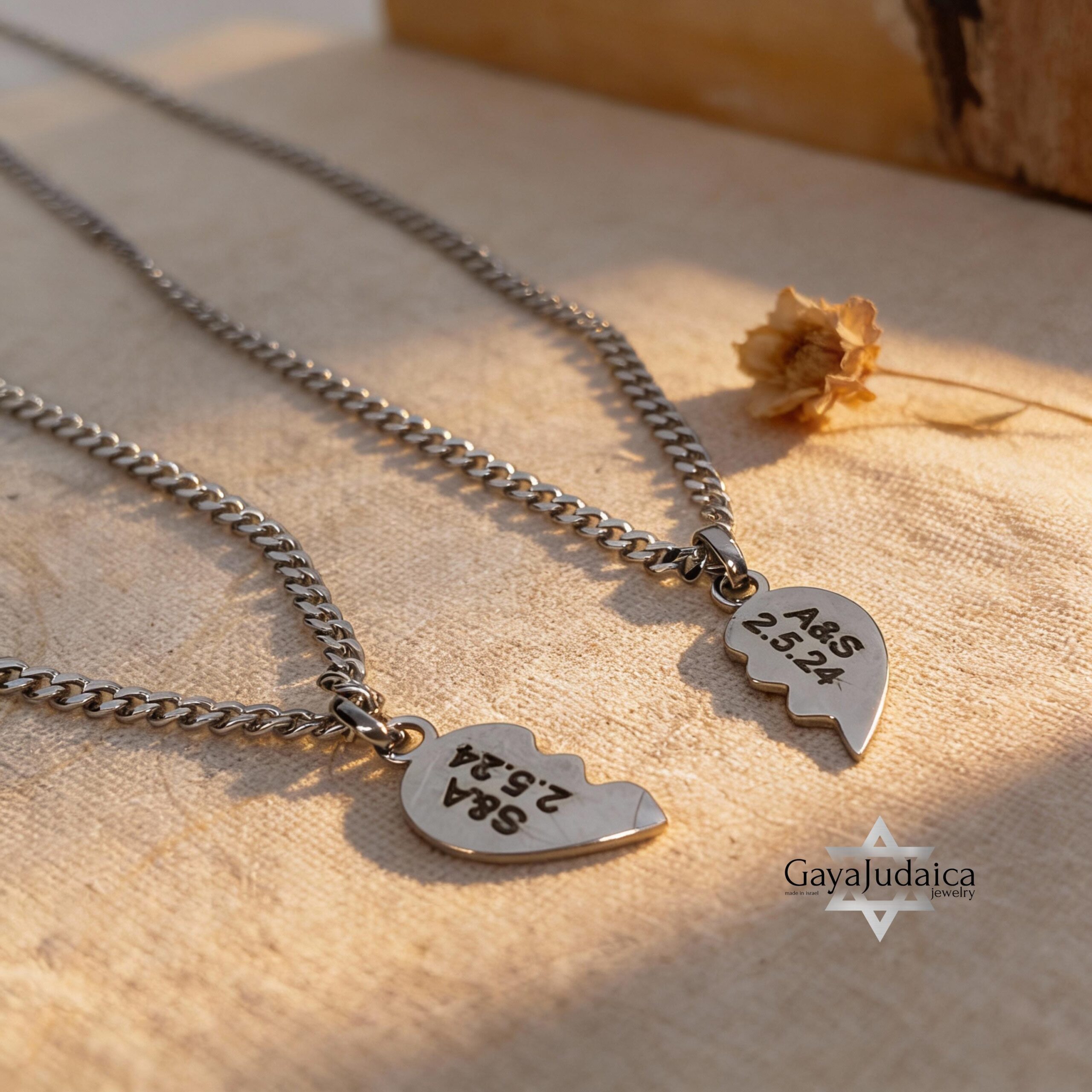 Split Heart Couples Necklace Set, Engraved Names, Stainless Steel (Silver or Gold) Split Heart Couples Necklace Set, Engraved Names, Stainless Steel (Silver or Gold)