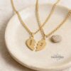 Split Heart Couples Necklace Set, Engraved Names, Stainless Steel (Silver or Gold) - handmade in Israel