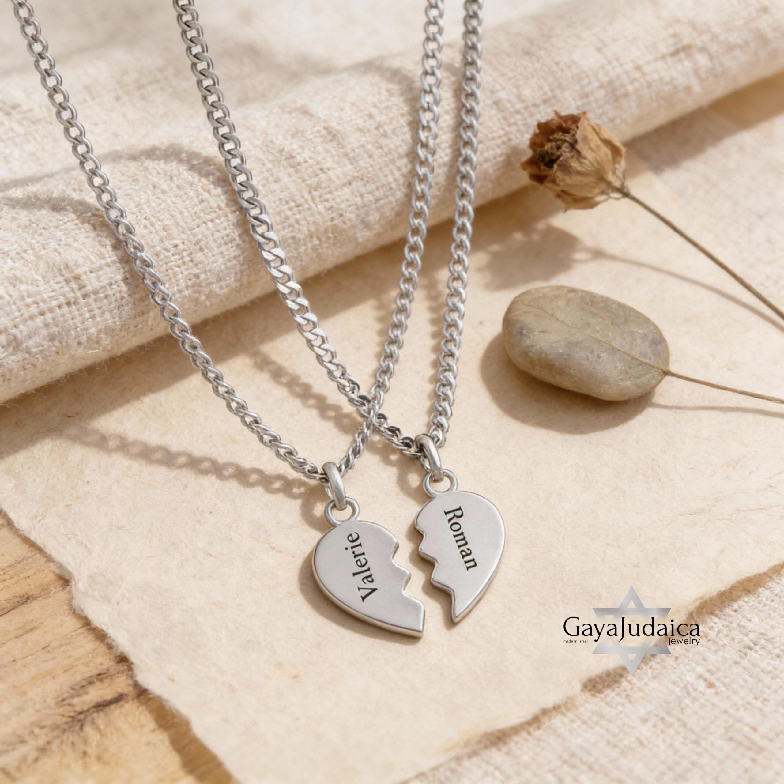Split Heart Couples Necklace Set, Engraved Names, Stainless Steel (Silver or Gold) Split Heart Couples Necklace Set, Engraved Names, Stainless Steel (Silver or Gold)
