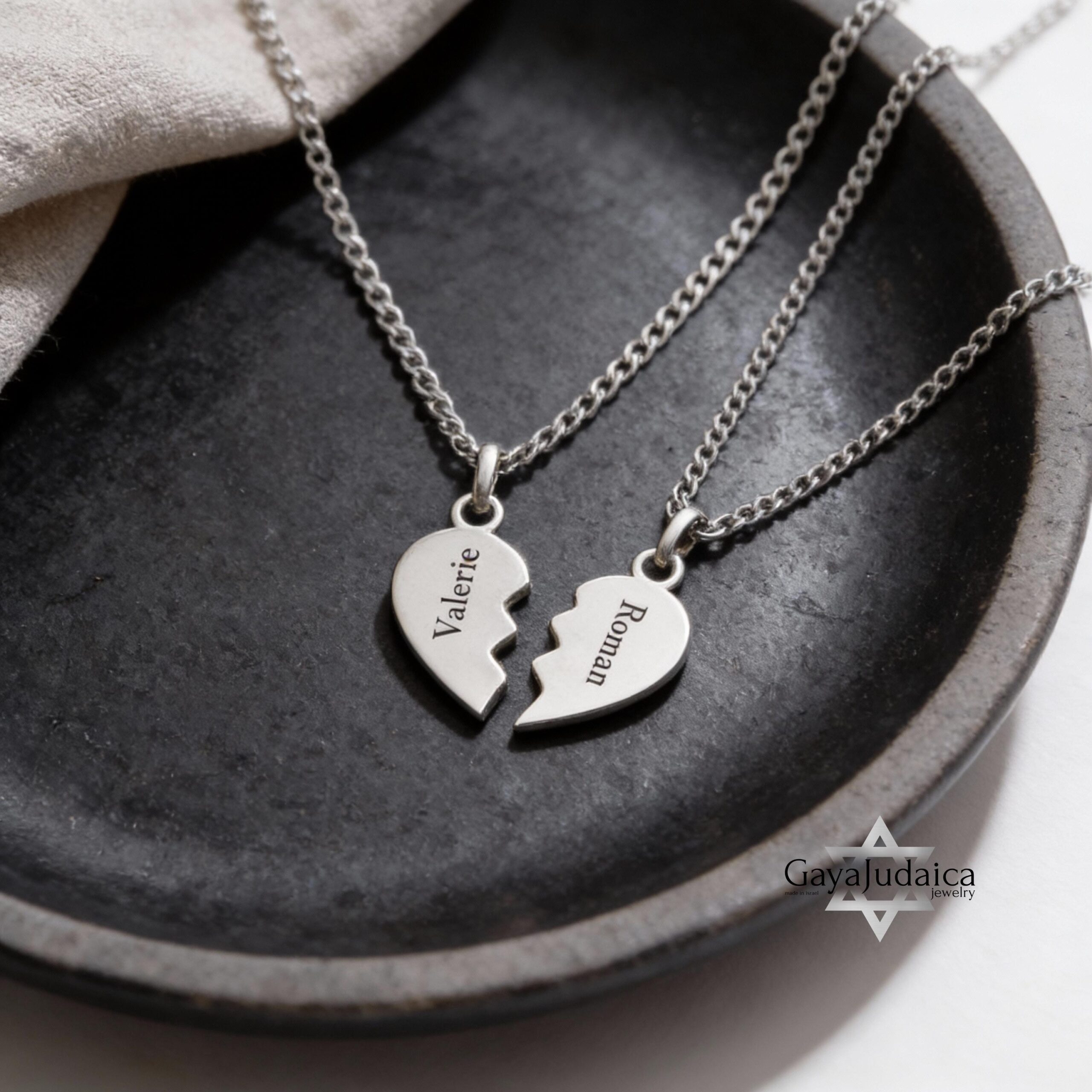 Split Heart Couples Necklace Set, Engraved Names, Stainless Steel (Silver or Gold) Split Heart Couples Necklace Set, Engraved Names, Stainless Steel (Silver or Gold)